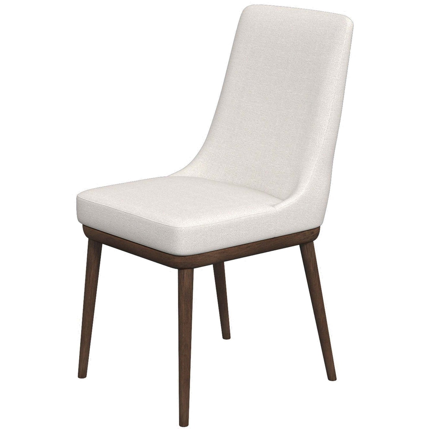 Modern dining chair with white upholstered seat and back, wooden legs from FredCo International