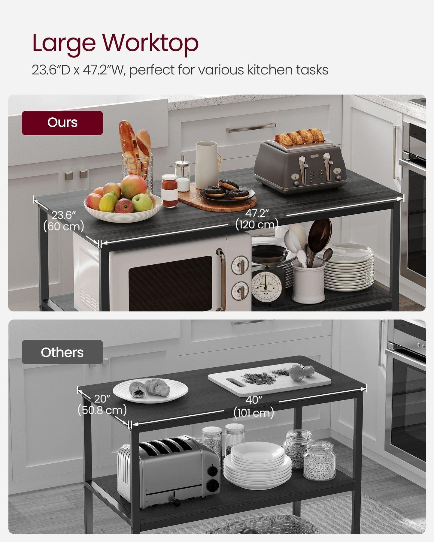 47.2 Inches Kitchen Shelf with Large Worktop FredCo