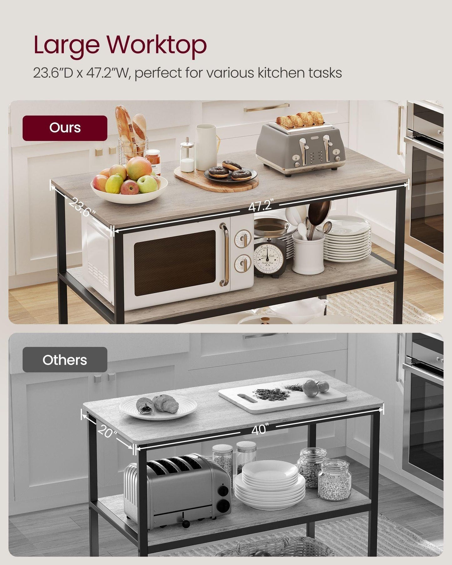47.2'' Kitchen Island with 3 Shelves FredCo