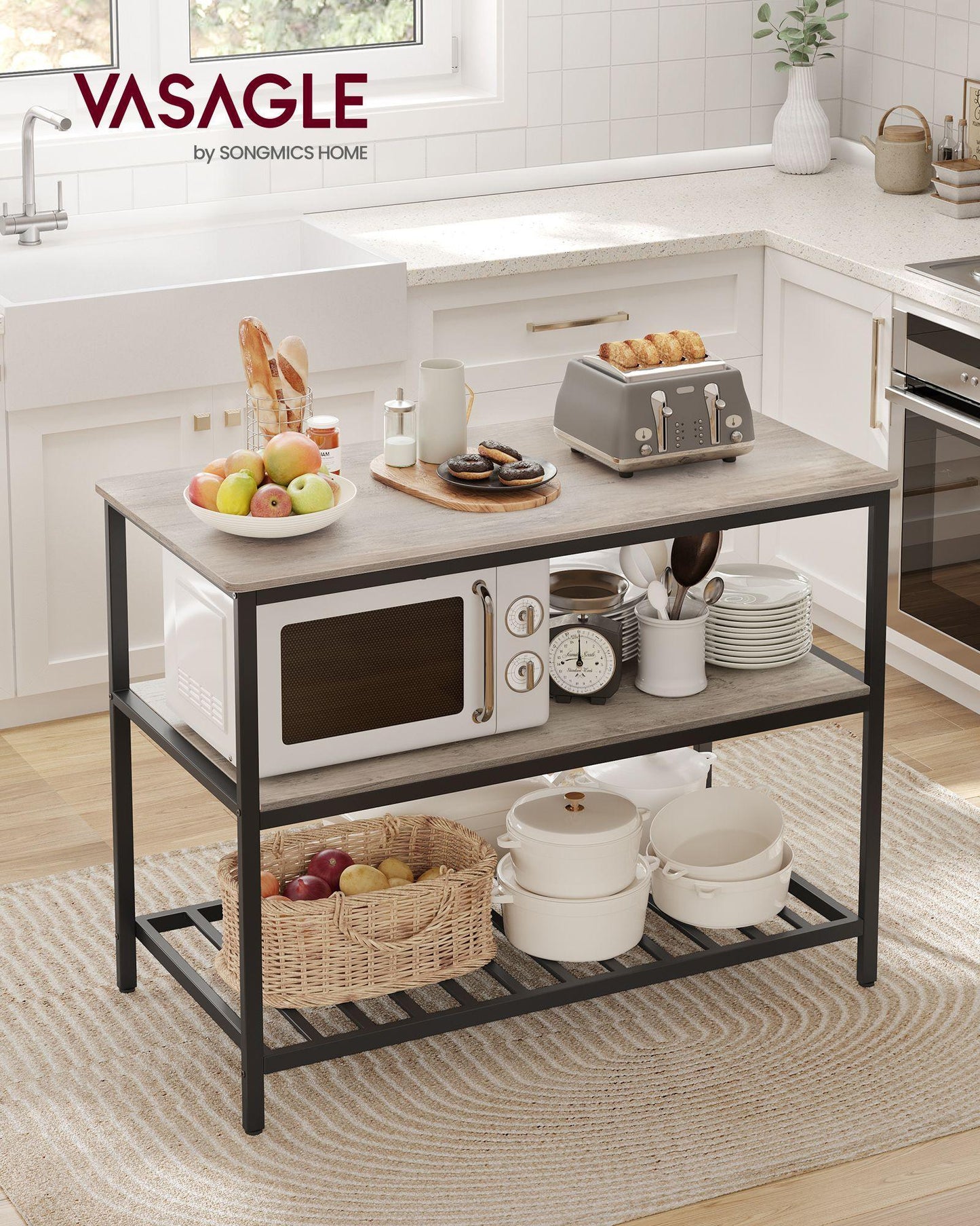 47.2'' Kitchen Island with 3 Shelves FredCo