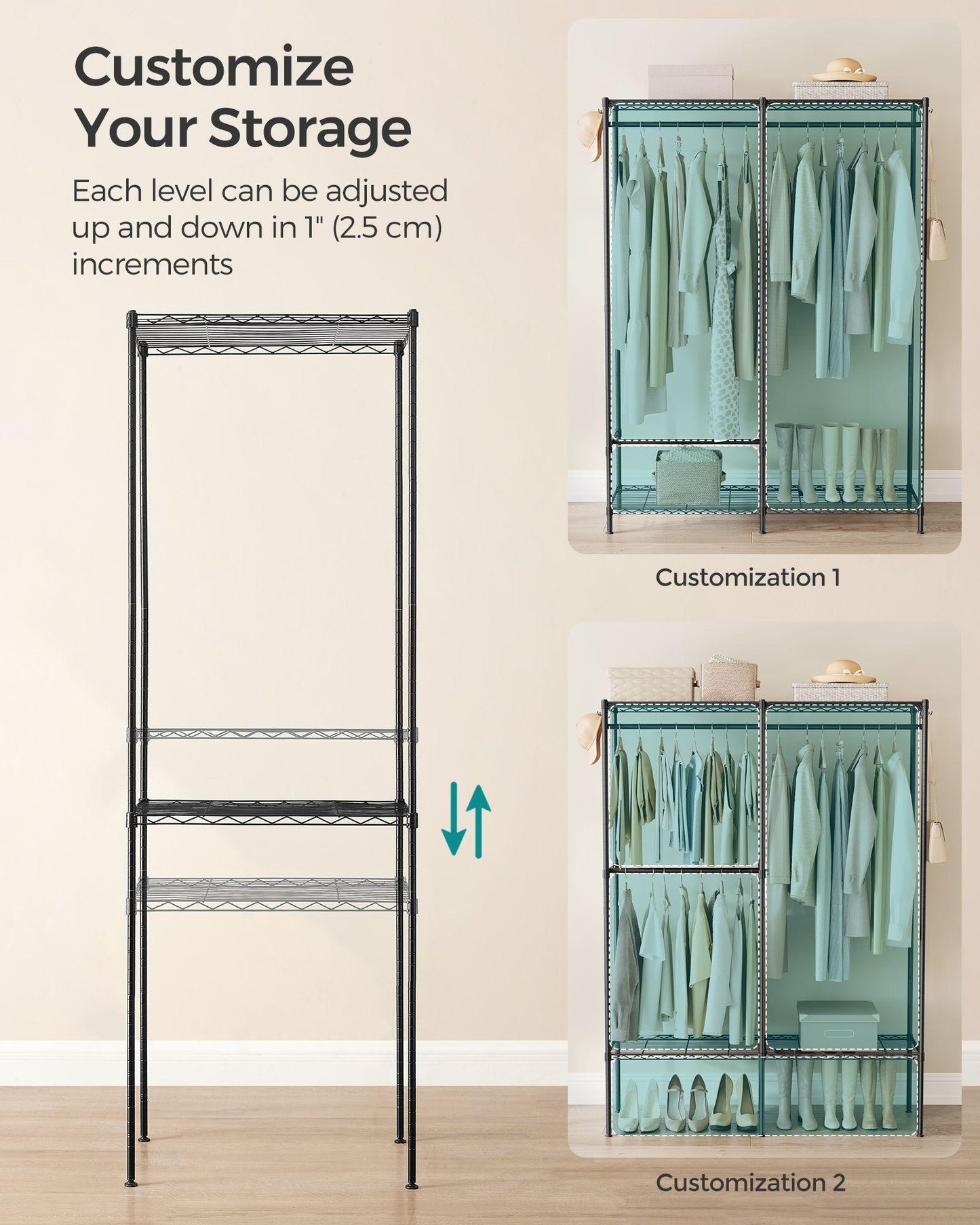 47.2" Wide Clothing Rack with Adjustable Shelves and Hanging Rails Ink Black FredCo