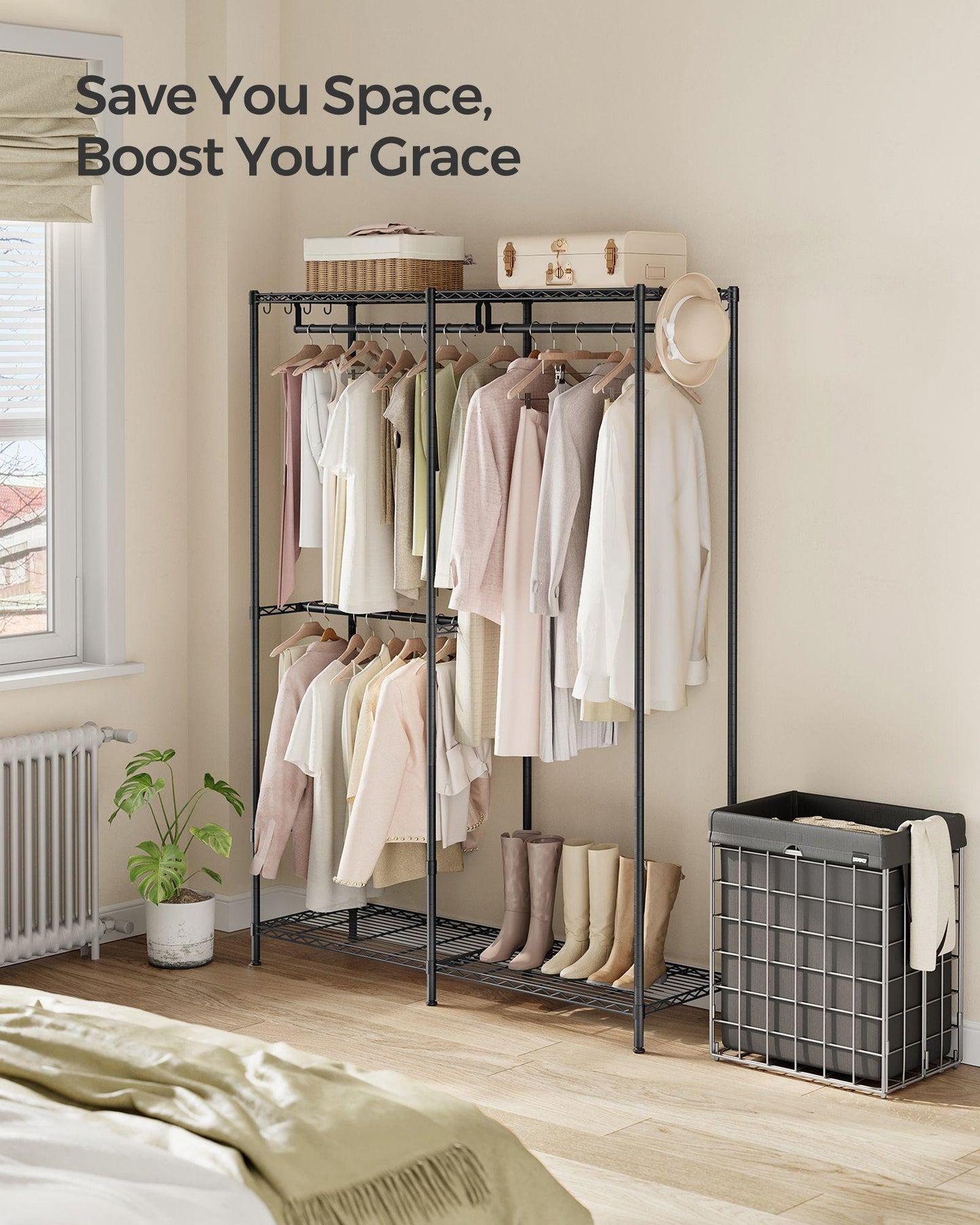 47.2" Wide Clothing Rack with Adjustable Shelves and Hanging Rails Ink Black FredCo