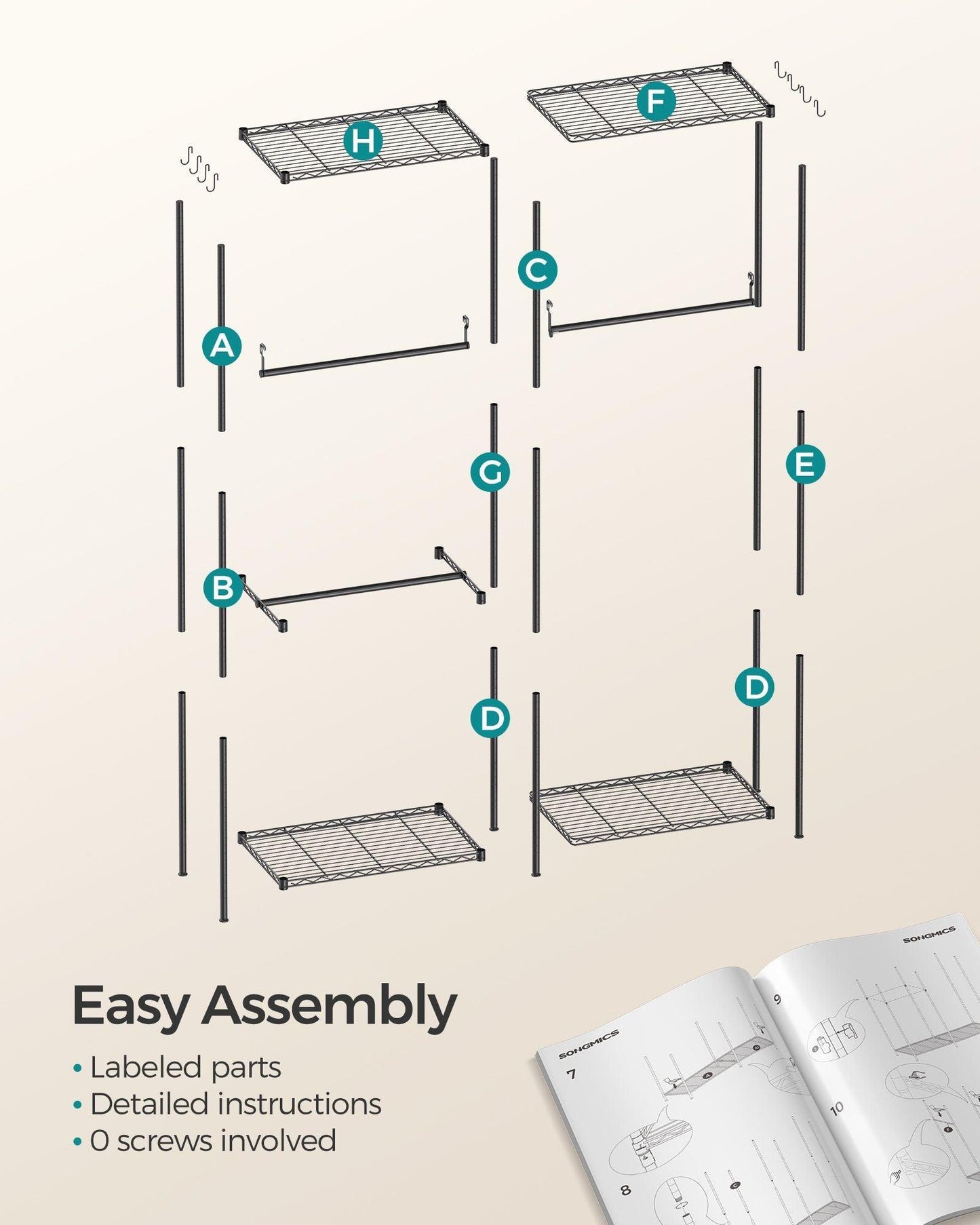 47.2" Wide Clothing Rack with Adjustable Shelves and Hanging Rails Ink Black FredCo