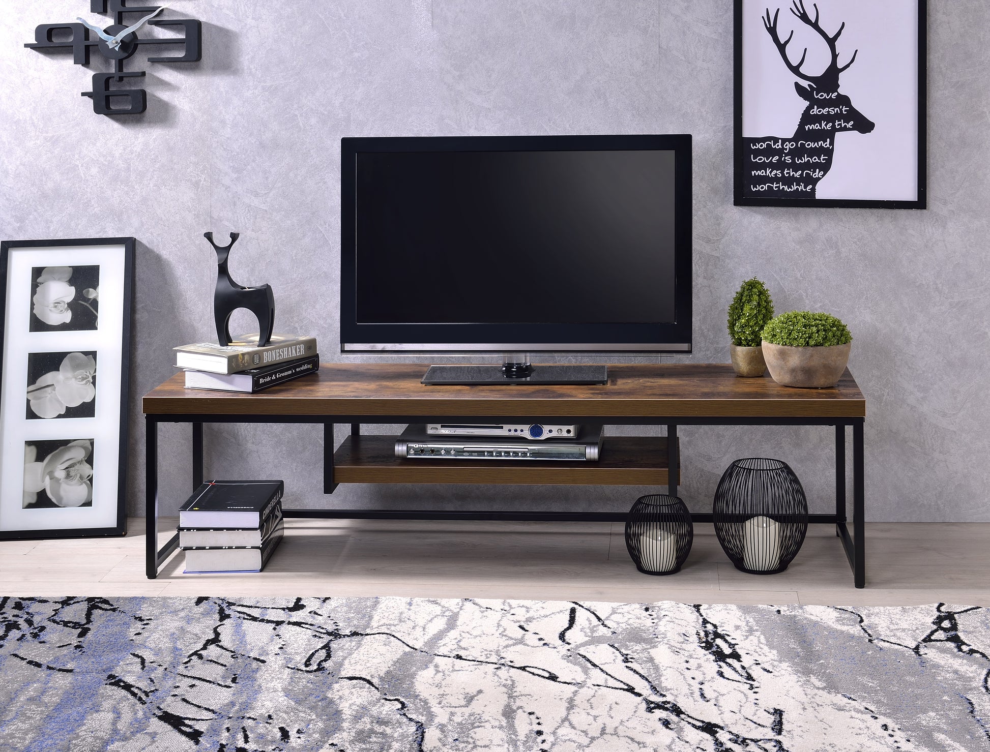 47" Bob Weathered Oak & Black Metal Finish TV Stand FredCo