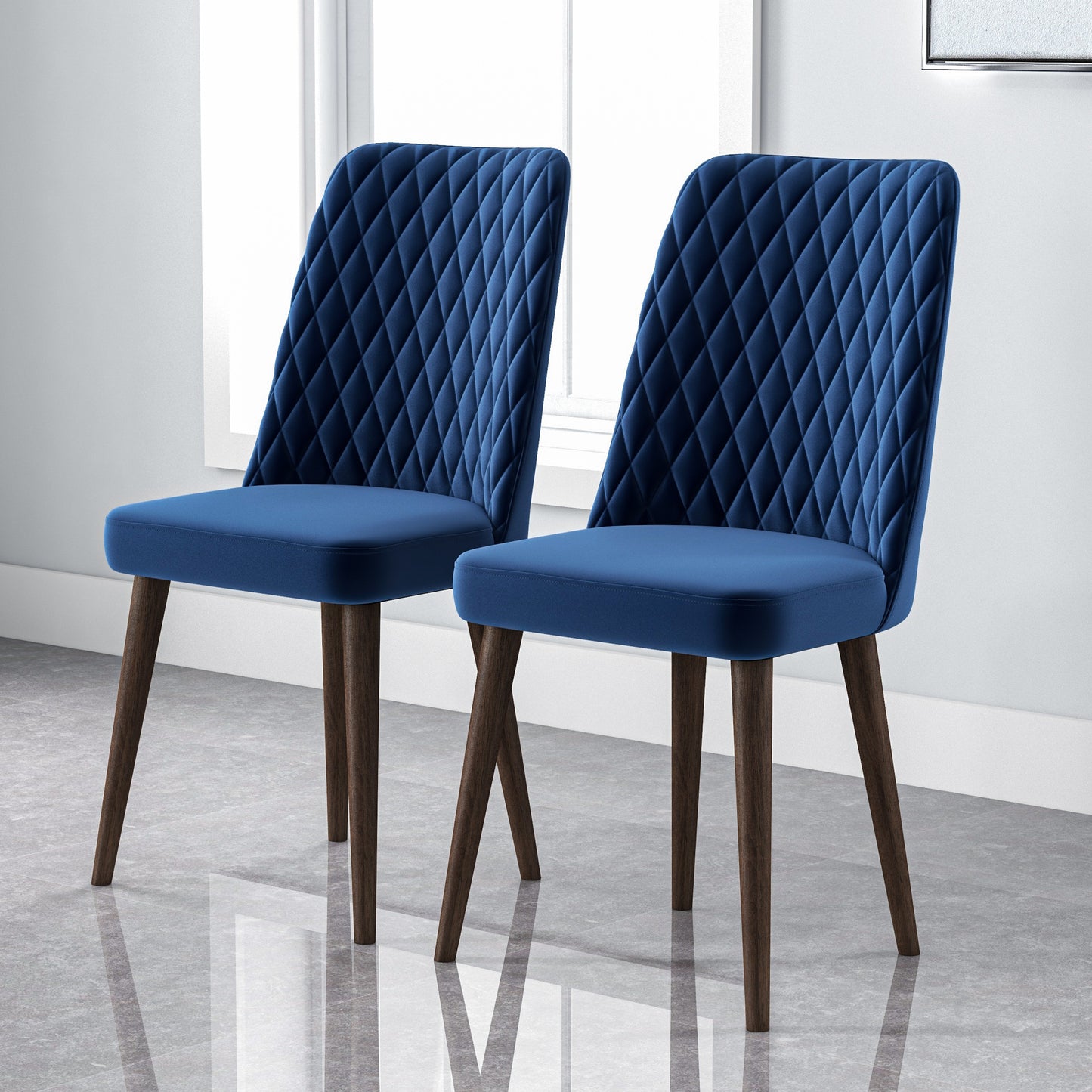 Best selling Katie Mid-Century Modern Velvet Dining Chair (Set Of 2)- Blue, Solid Wood, 20x18x36 Inches Table Chairs for Living Room Bedroom Outdoor Lounge FredCo