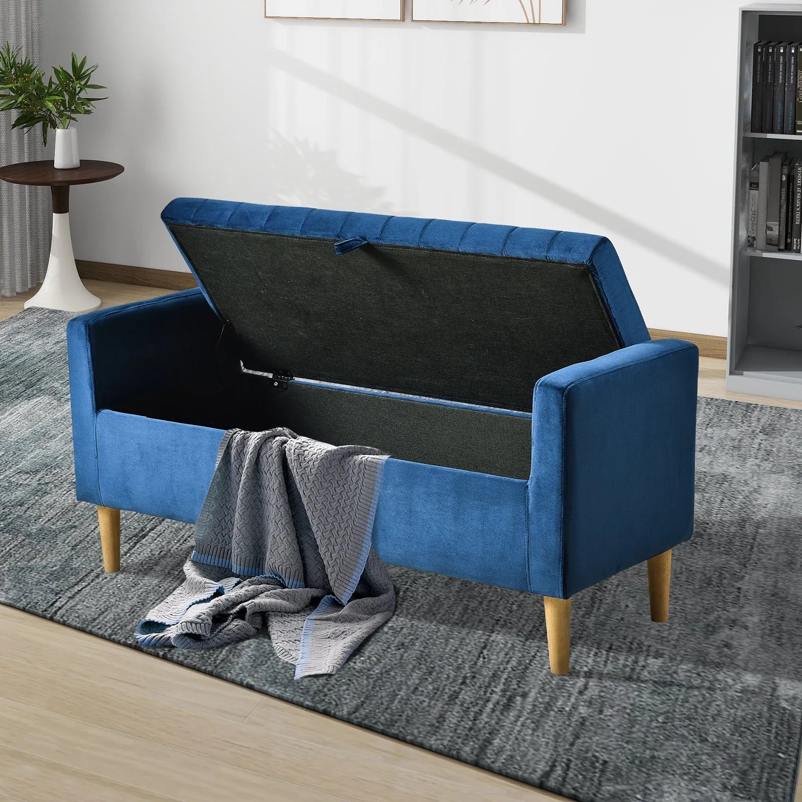 48'' Storage Ottoman Bench, Blue Bench with Storage FredCo