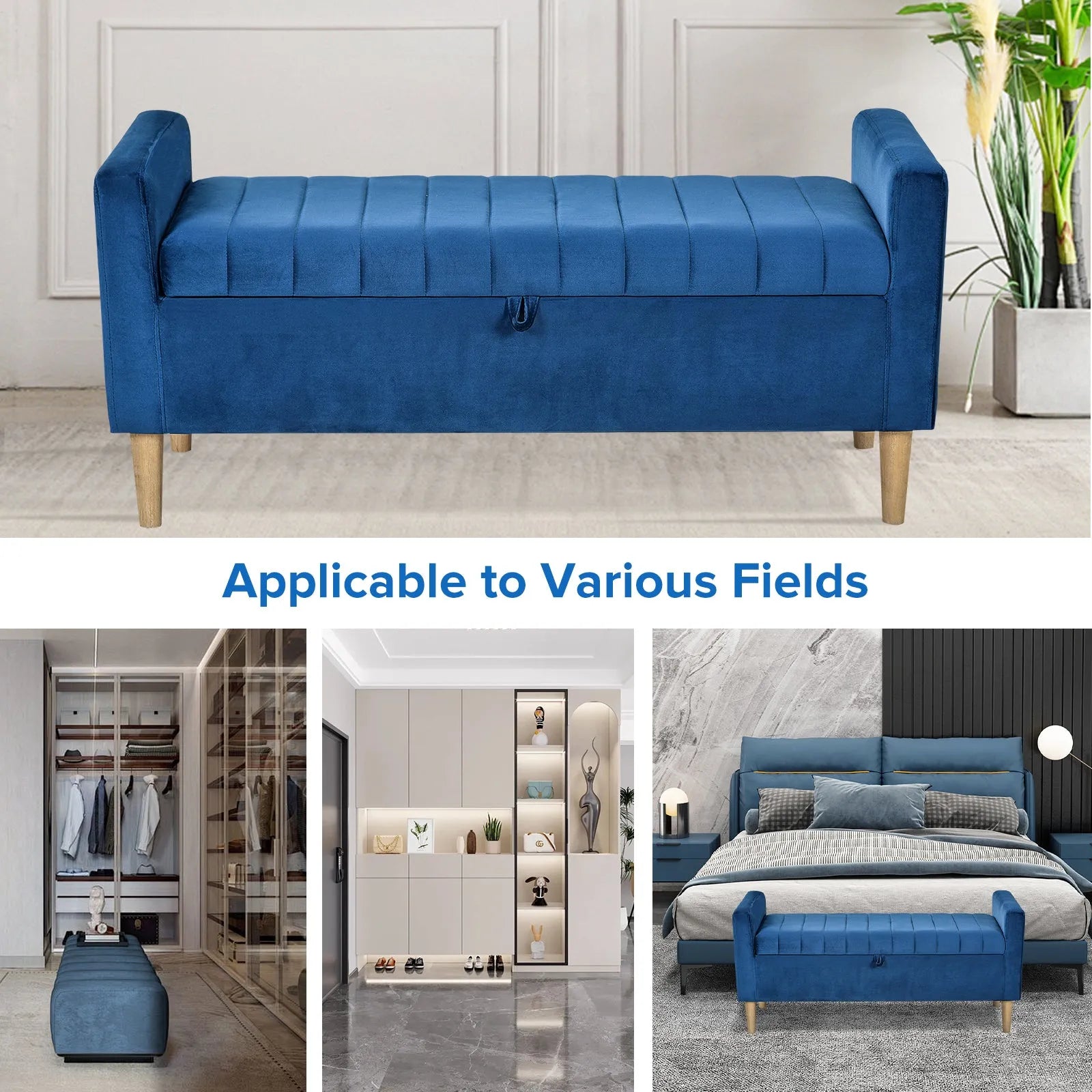 48'' Storage Ottoman Bench, Blue Bench with Storage FredCo
