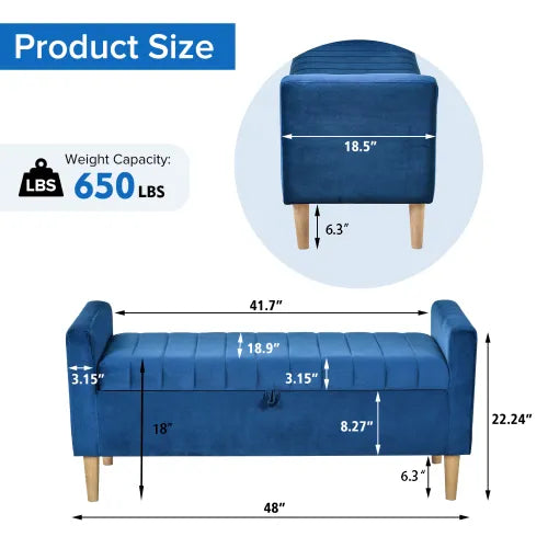 48'' Storage Ottoman Bench, Blue Bench with Storage FredCo