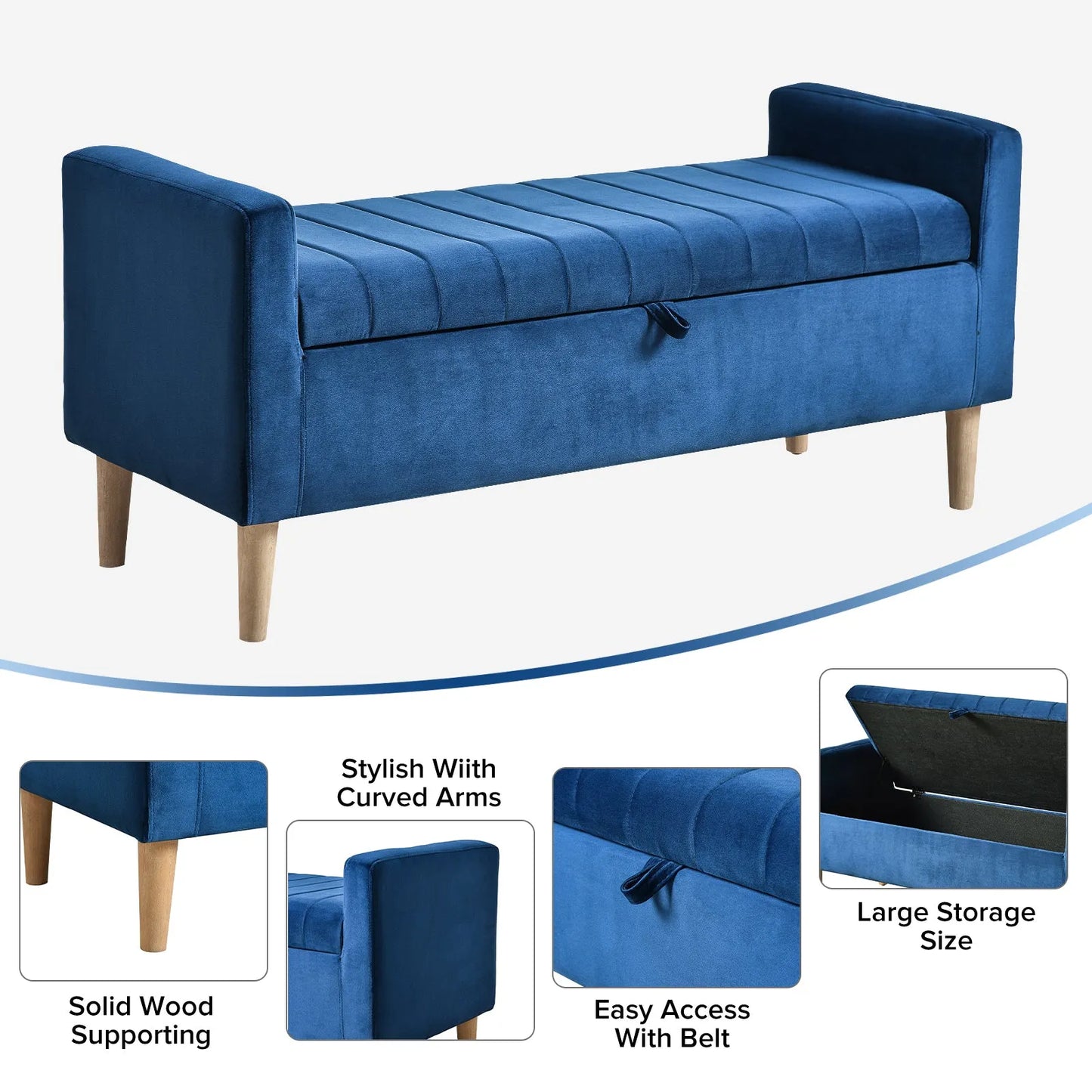 48'' Storage Ottoman Bench, Blue Bench with Storage FredCo