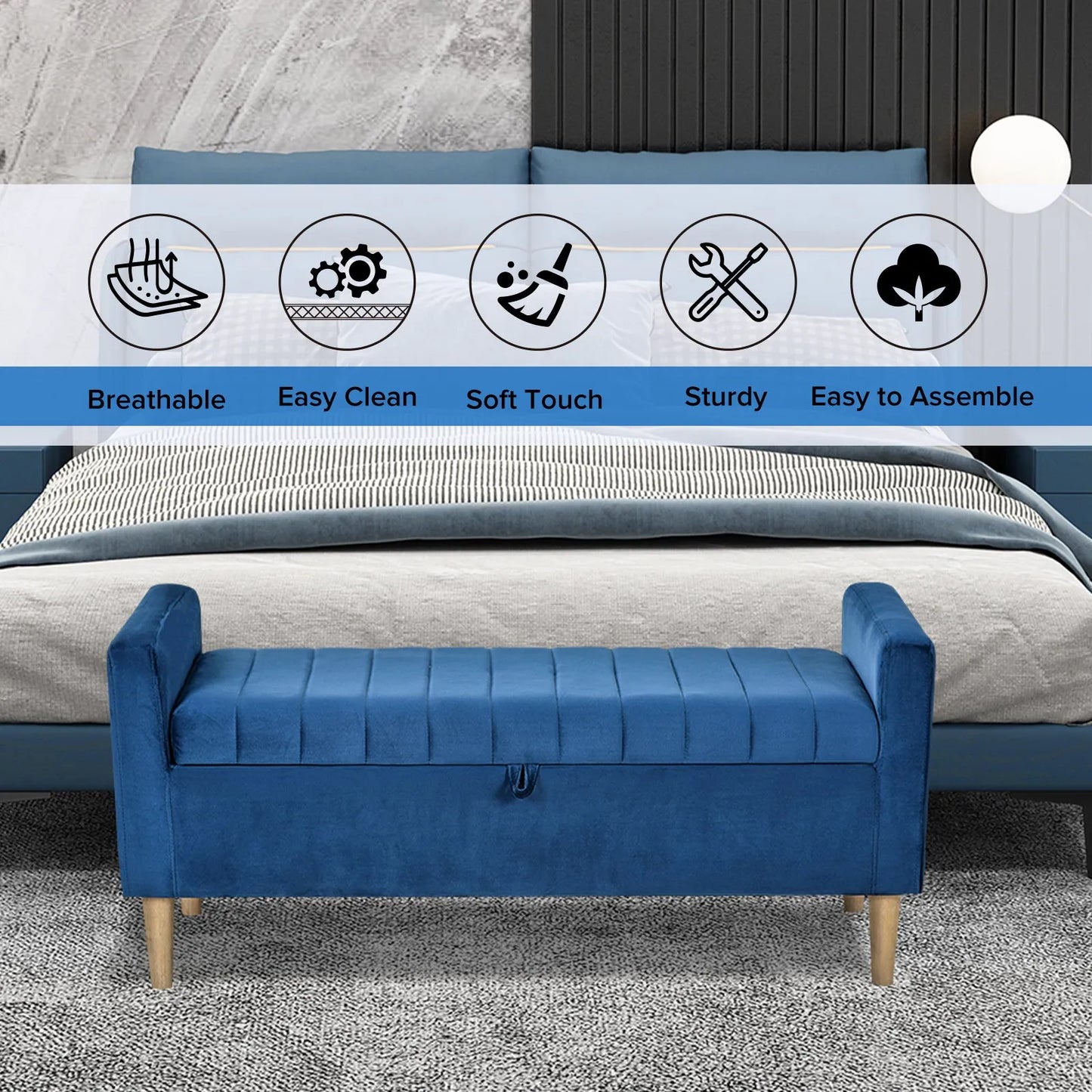 48'' Storage Ottoman Bench, Blue Bench with Storage FredCo