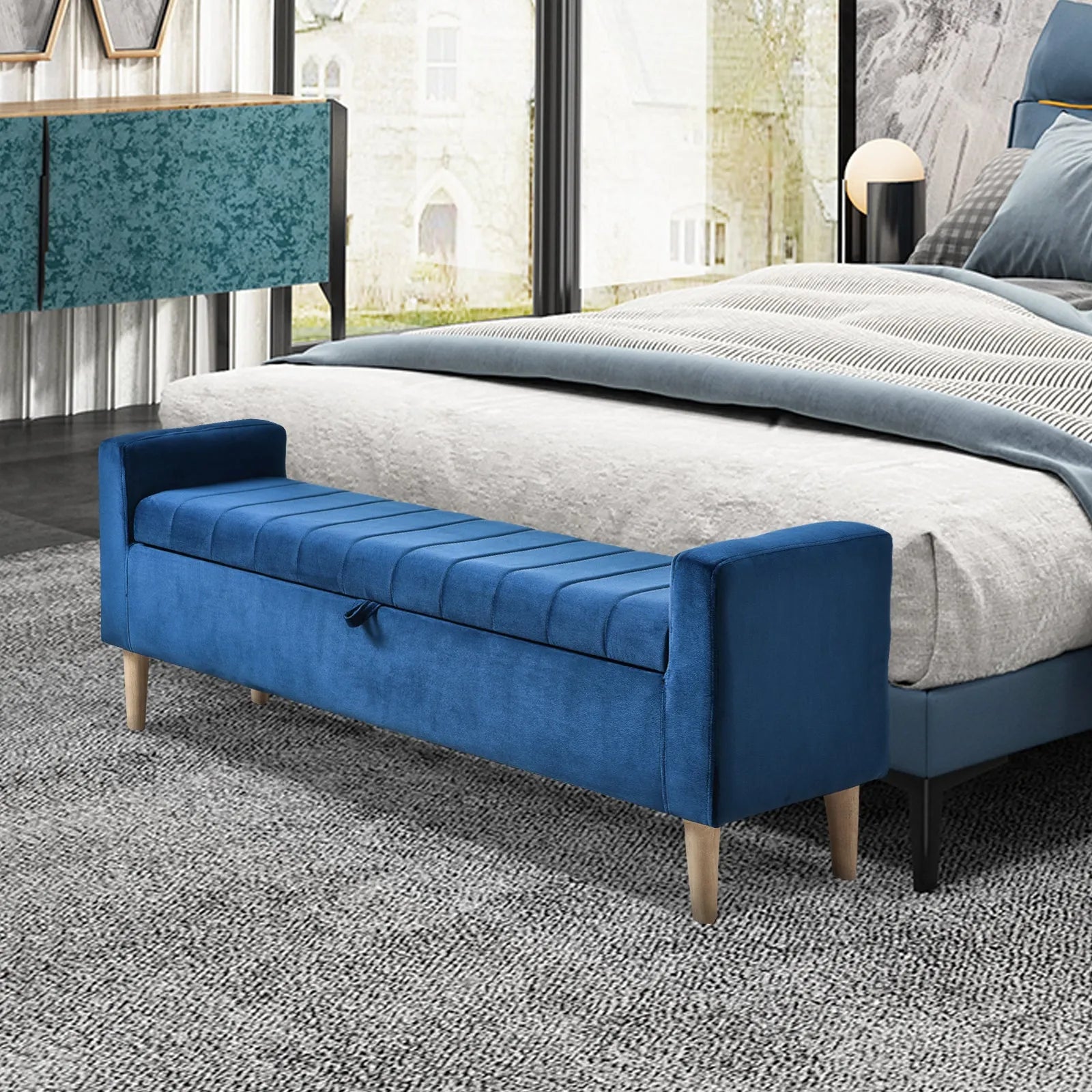 48'' Storage Ottoman Bench, Blue Bench with Storage FredCo