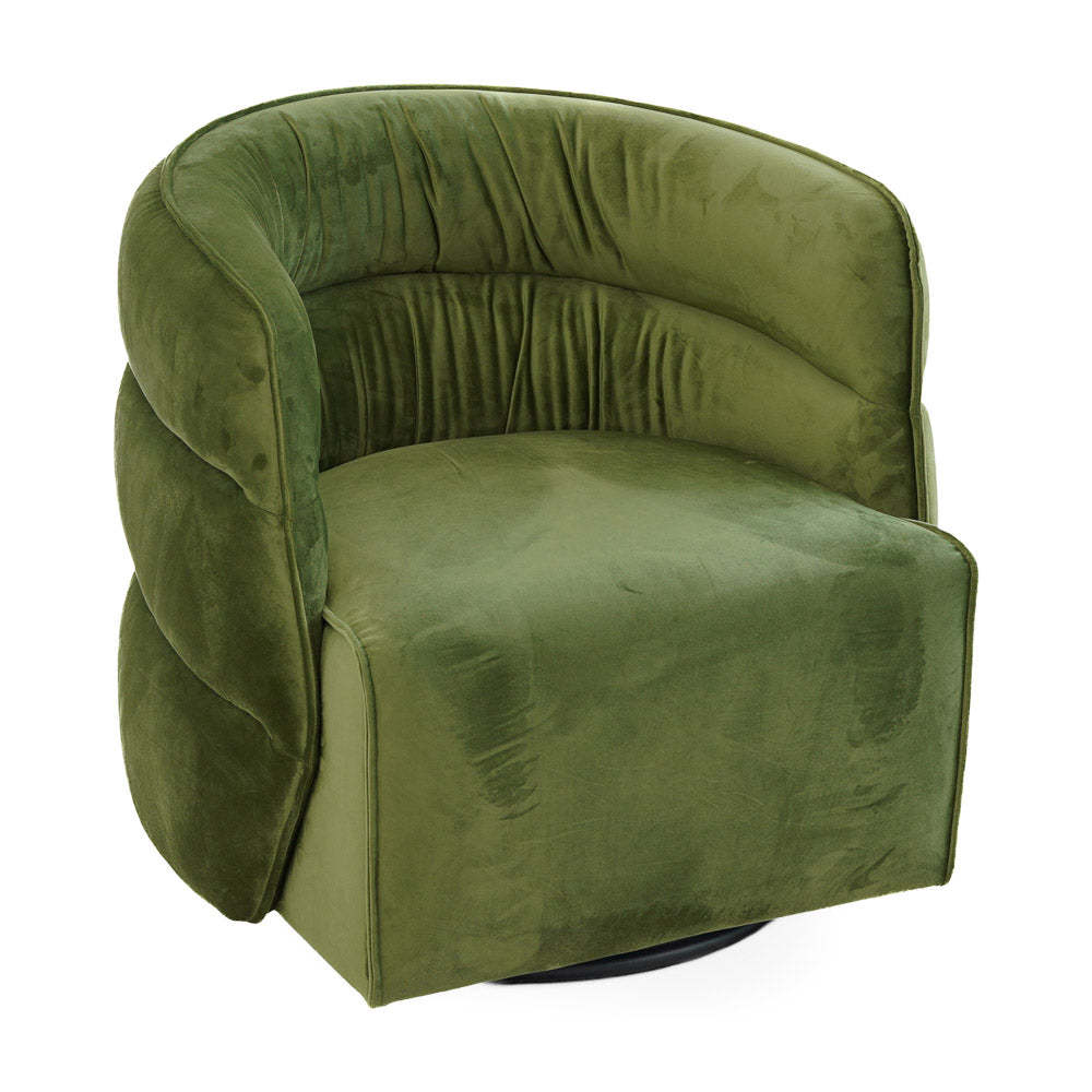Modern green velvet accent chair with curved backrest from FredCo International furniture