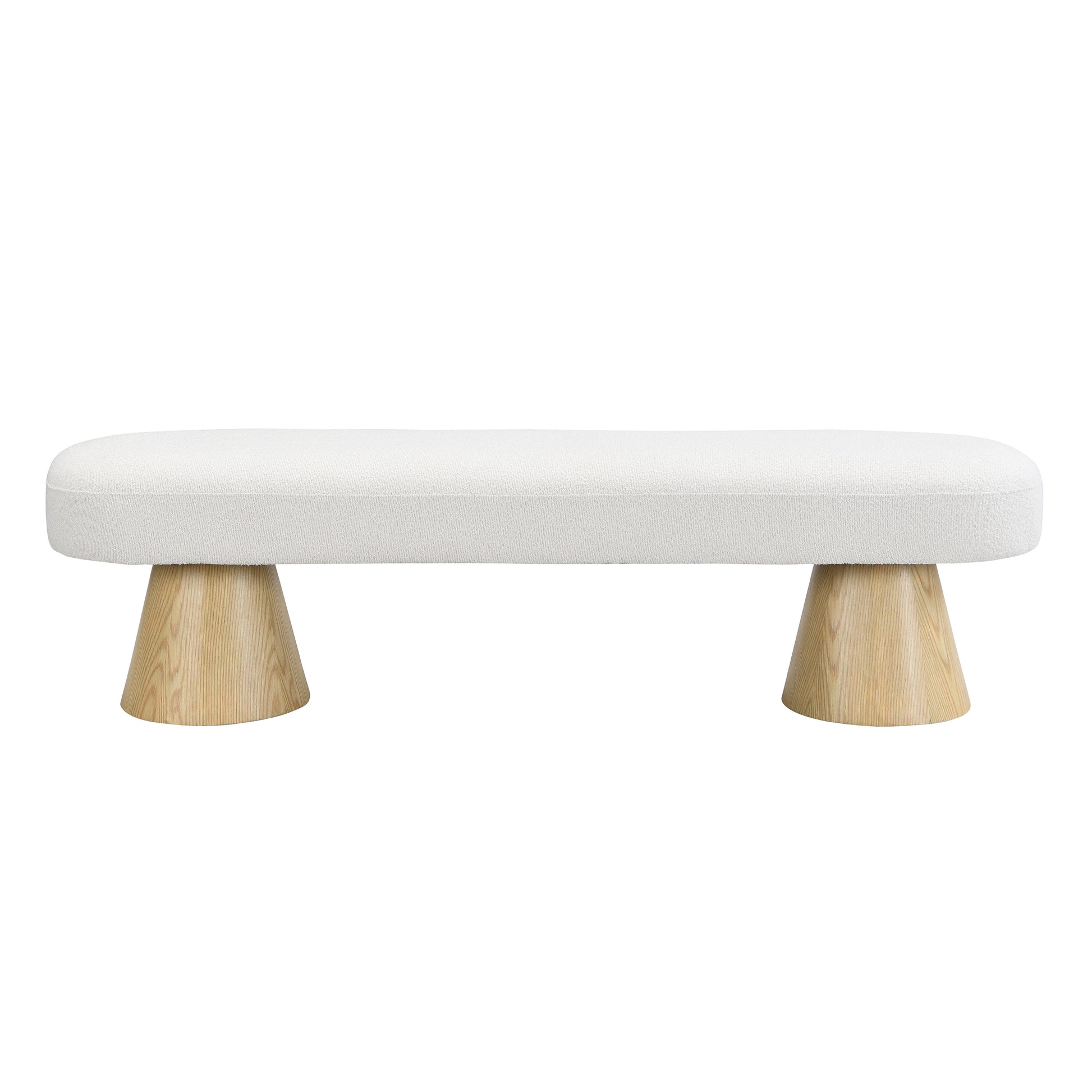 Dining Bench for Dining Room, Upholstered Bedroom End of Bed Entryway Bench, Boucle Ottoman for Living Room, 64'L Beige Stool Top Wood Leg 300 LBS Weight Capacity FredCo