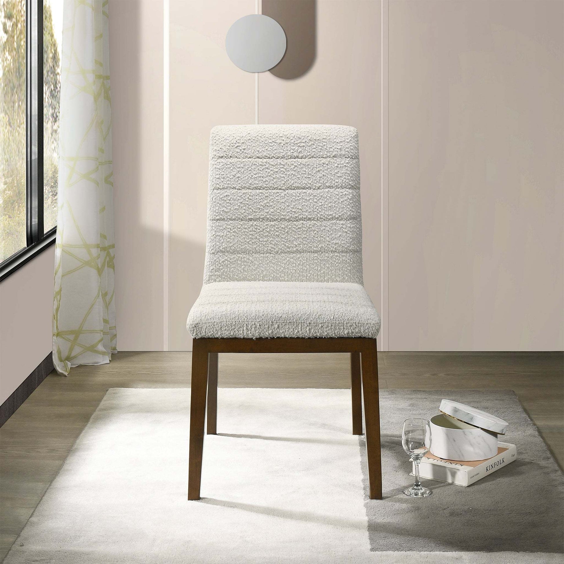 Ines Modern White Boucle Dining Chair (Set of 2) with Solid Wood Base and Foam Padding 35.8'H x 18.9'W x 24'D FredCo