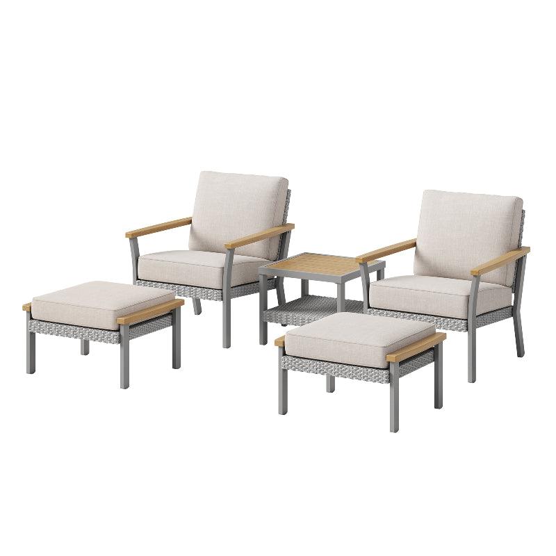 HOME Sencillo Collection - 5 Piece Patio Furniture Set, 2 Lounge Chairs, 2 Ottomans, 1 Coffee Table