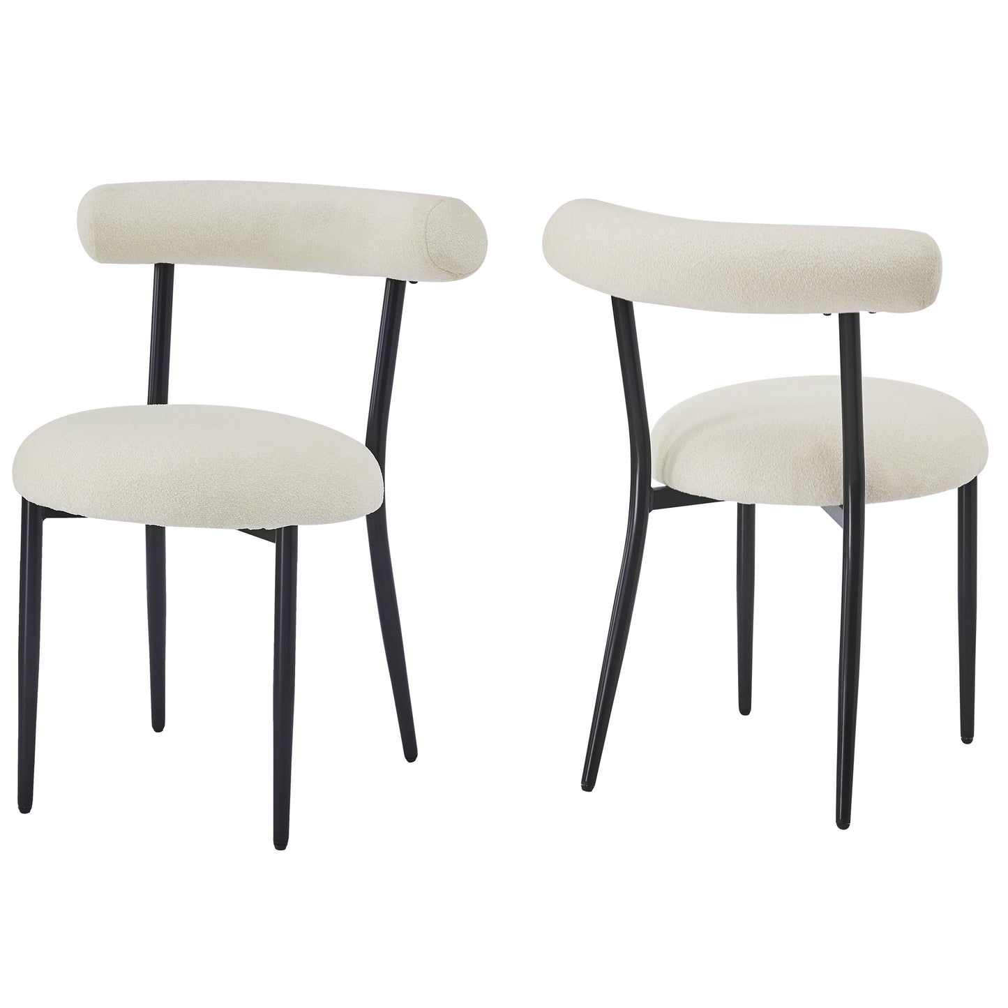 Dining Chair Set of 2, Modern Dining Room Chairs, Black Metal Frame, White Fabric FredCo