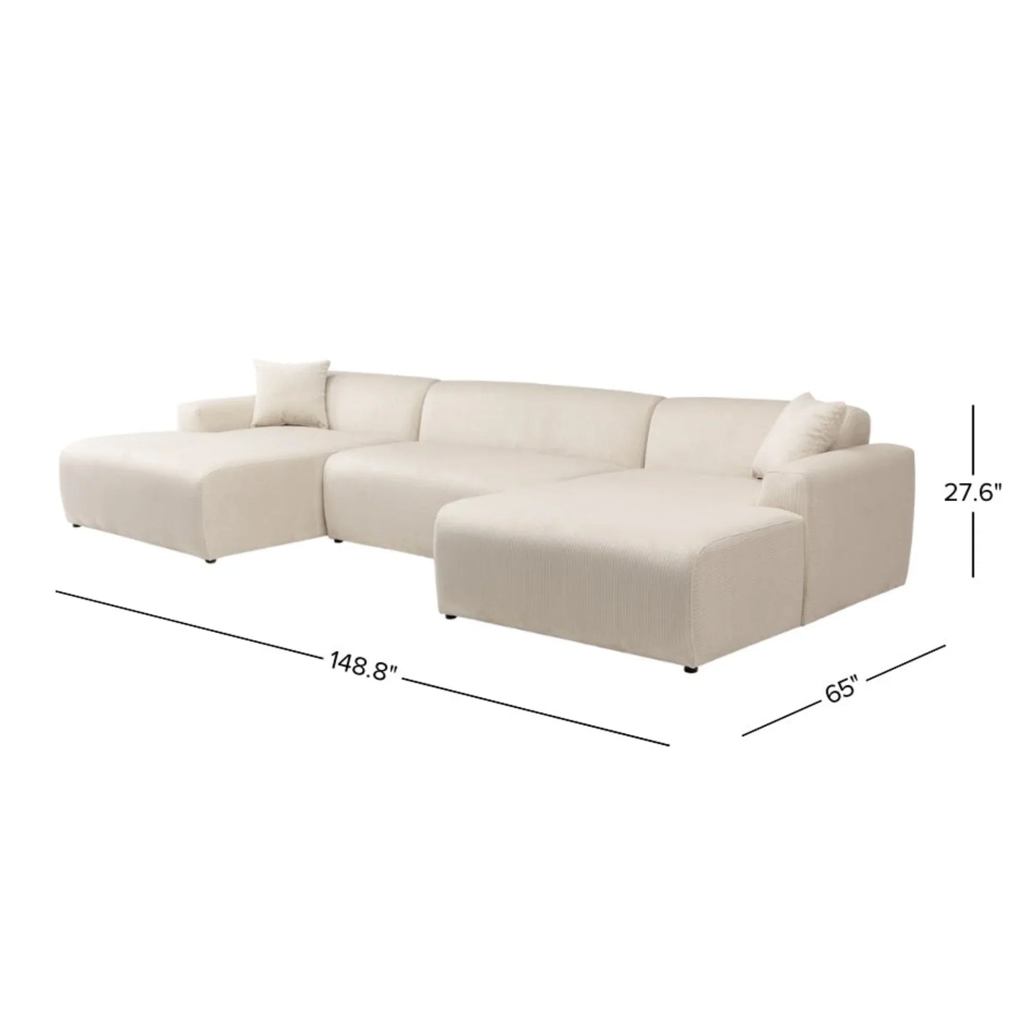 Modern beige sectional sofa with chaise lounge and measurements, FredCo International furniture