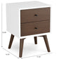 Caroline Mid Century Modern Style 2-Drawer White Night Stand Solid Wood 23.6'H x 17.7'W x 15.7'D FredCo