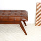 Maja Mid Century Modern Tan Leather Bench with Solid Wood Frame and Tapered Legs 17.7'H x 47.2'W x 15.7'D for Living Room Bedroom Waiting Room FredCo
