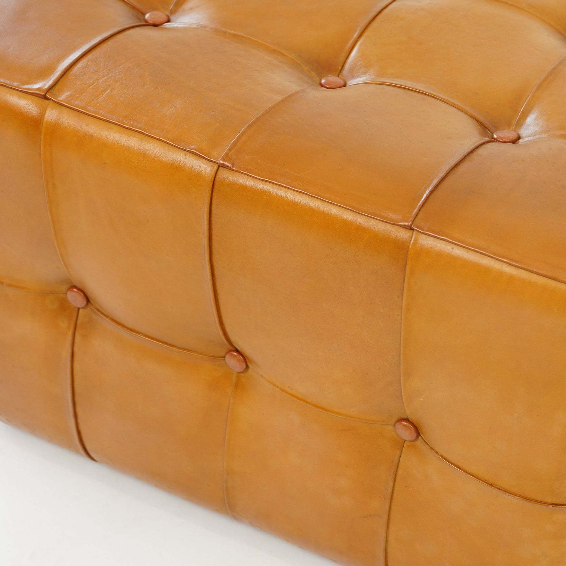 Tufted tan leather ottoman corner, modern home furniture from FredCo International