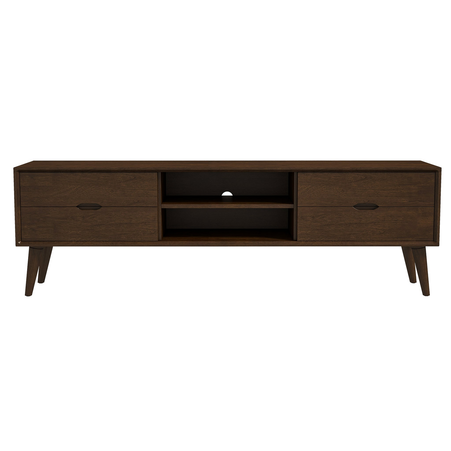 Mid-century modern wooden TV stand with drawers and shelves, FredCo International furniture