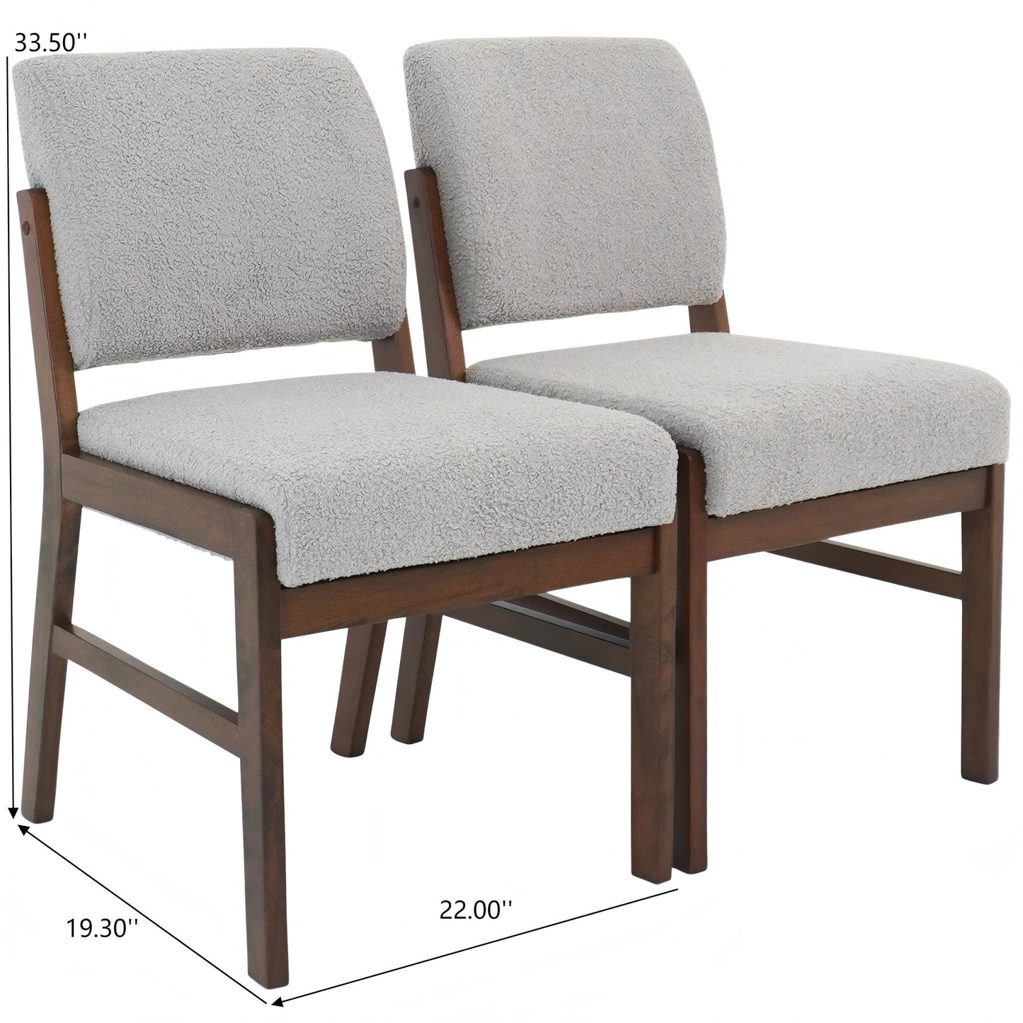 Pair of modern dining chairs with gray upholstery and wooden frames, furniture at FredCo International