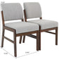 Pair of modern dining chairs with gray upholstery and wooden frames, furniture at FredCo International