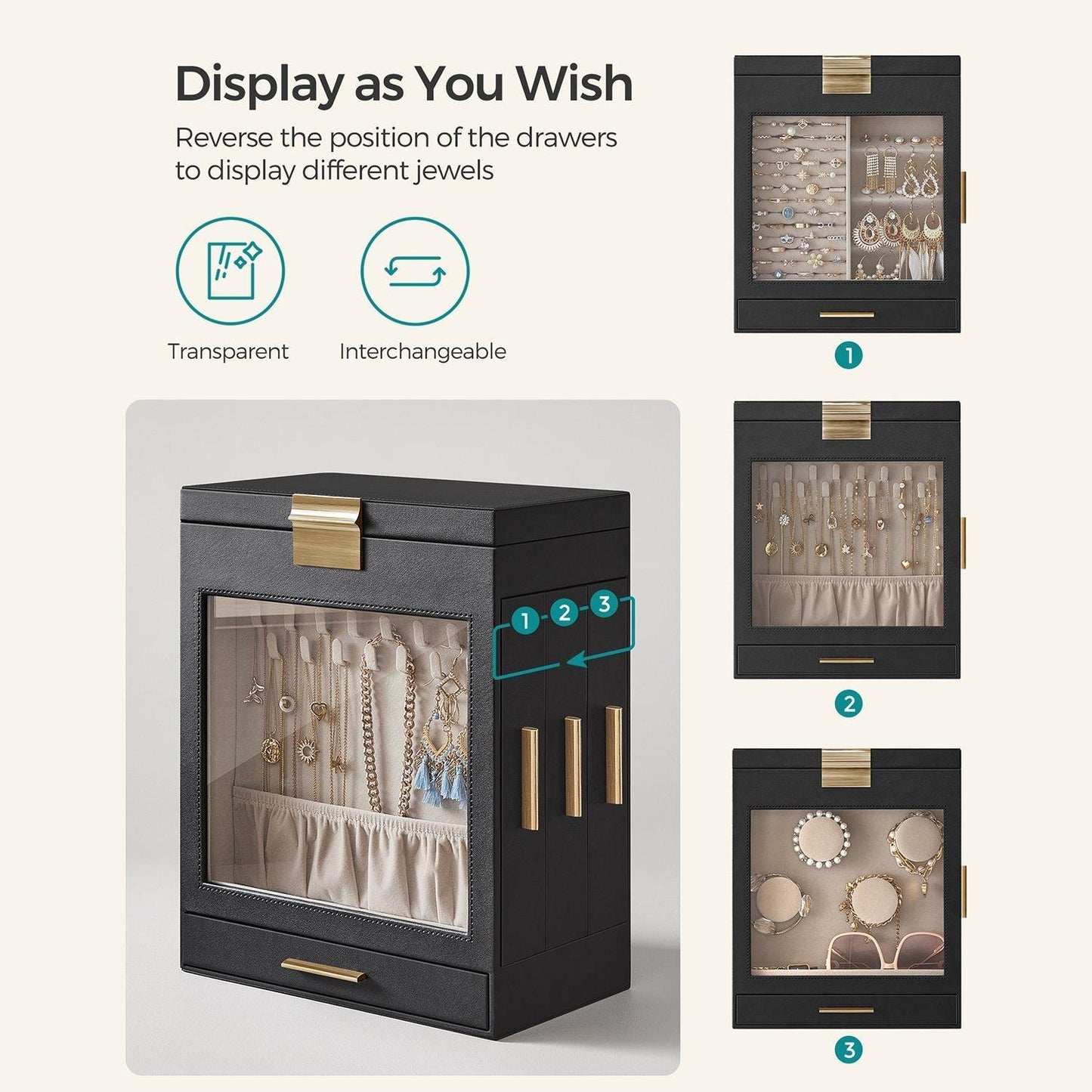 5-Layer Jewelry Box with 3 Side Drawers FredCo