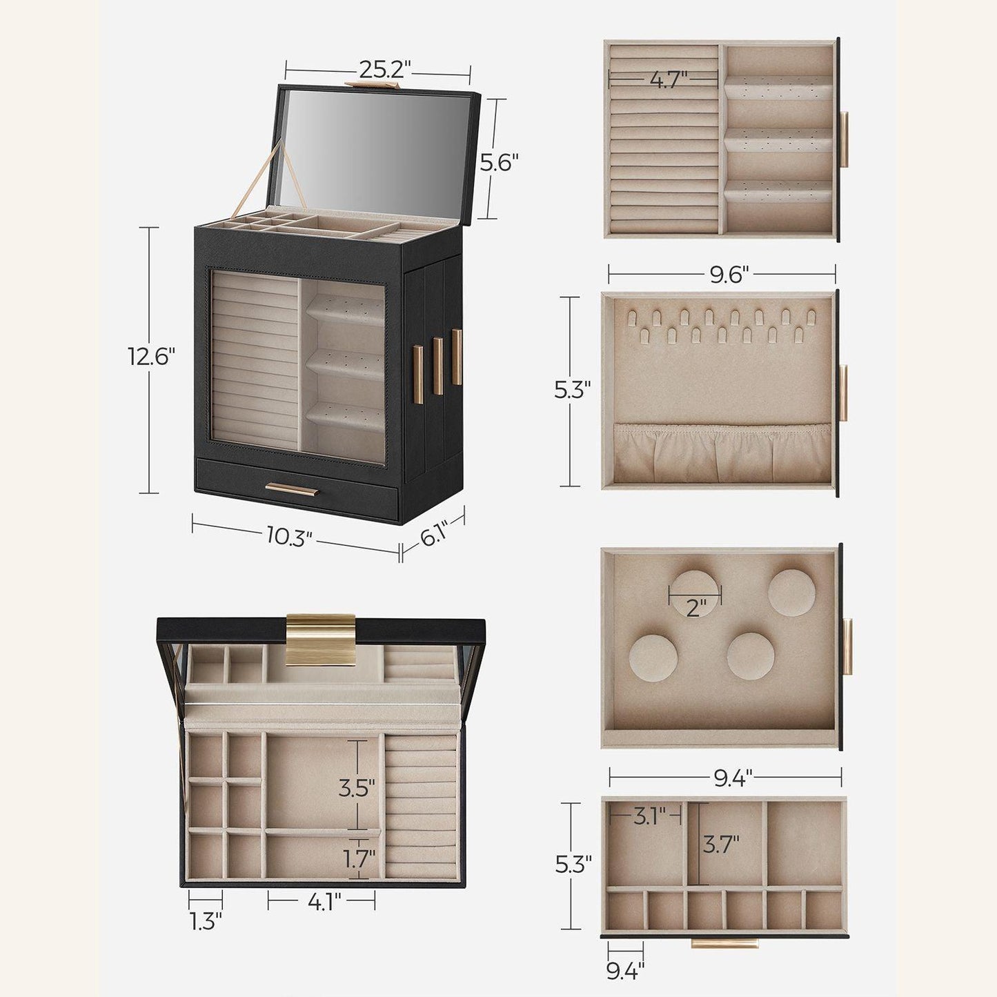5-Layer Jewelry Box with 3 Side Drawers FredCo