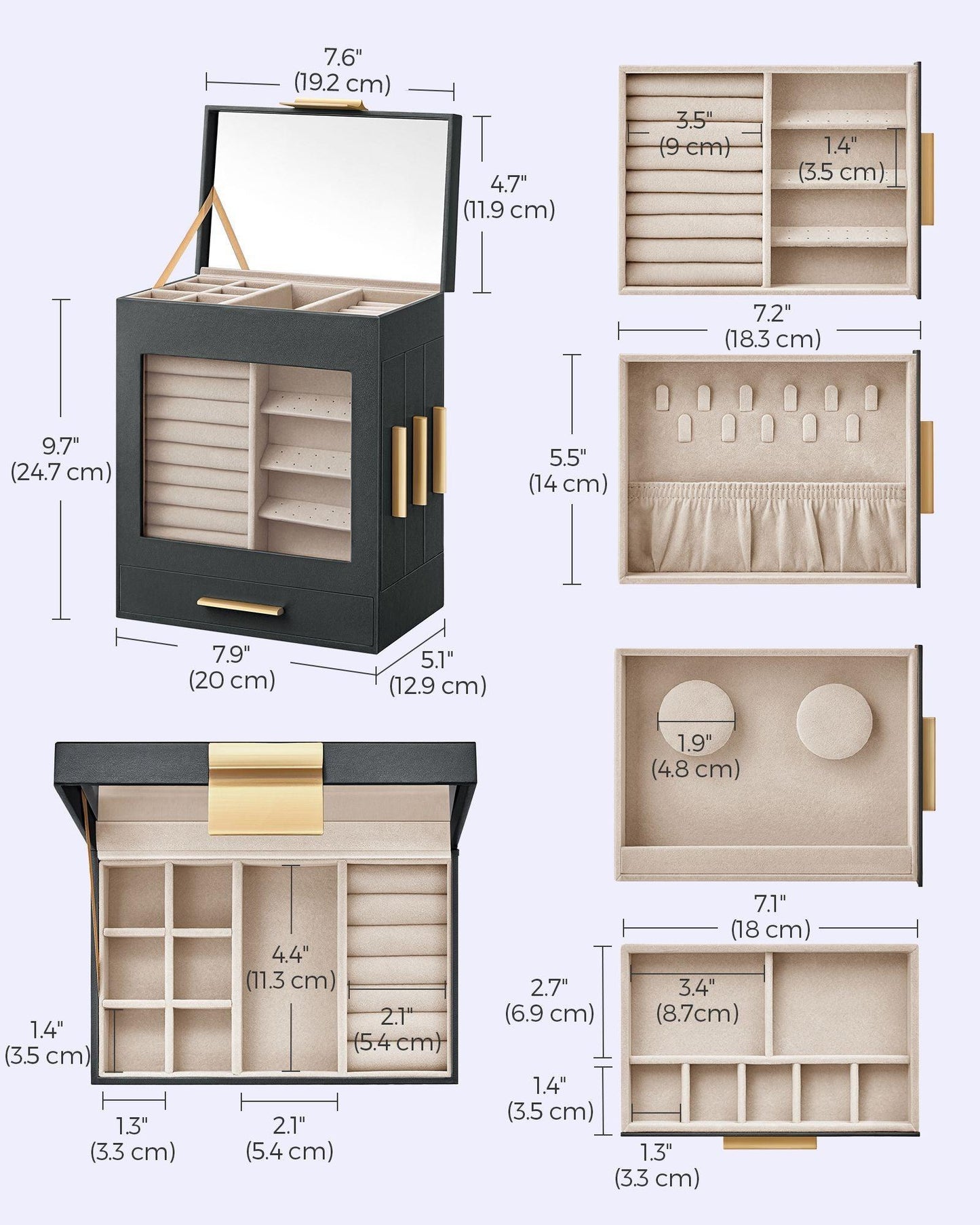 5-Layer Jewelry Organizer Gray FredCo