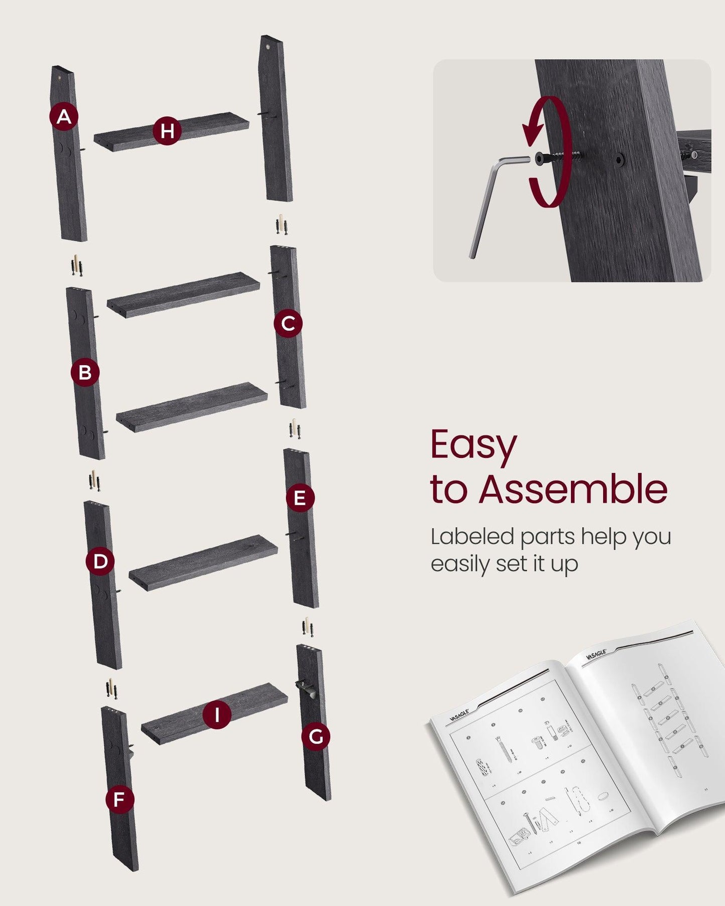 5-Tier Blanket Ladder Shelf Misty Gray FredCo