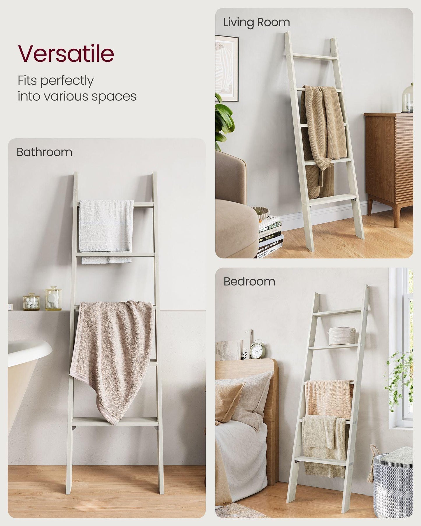 5-Tier Blanket Ladder Shelf Vintage White FredCo