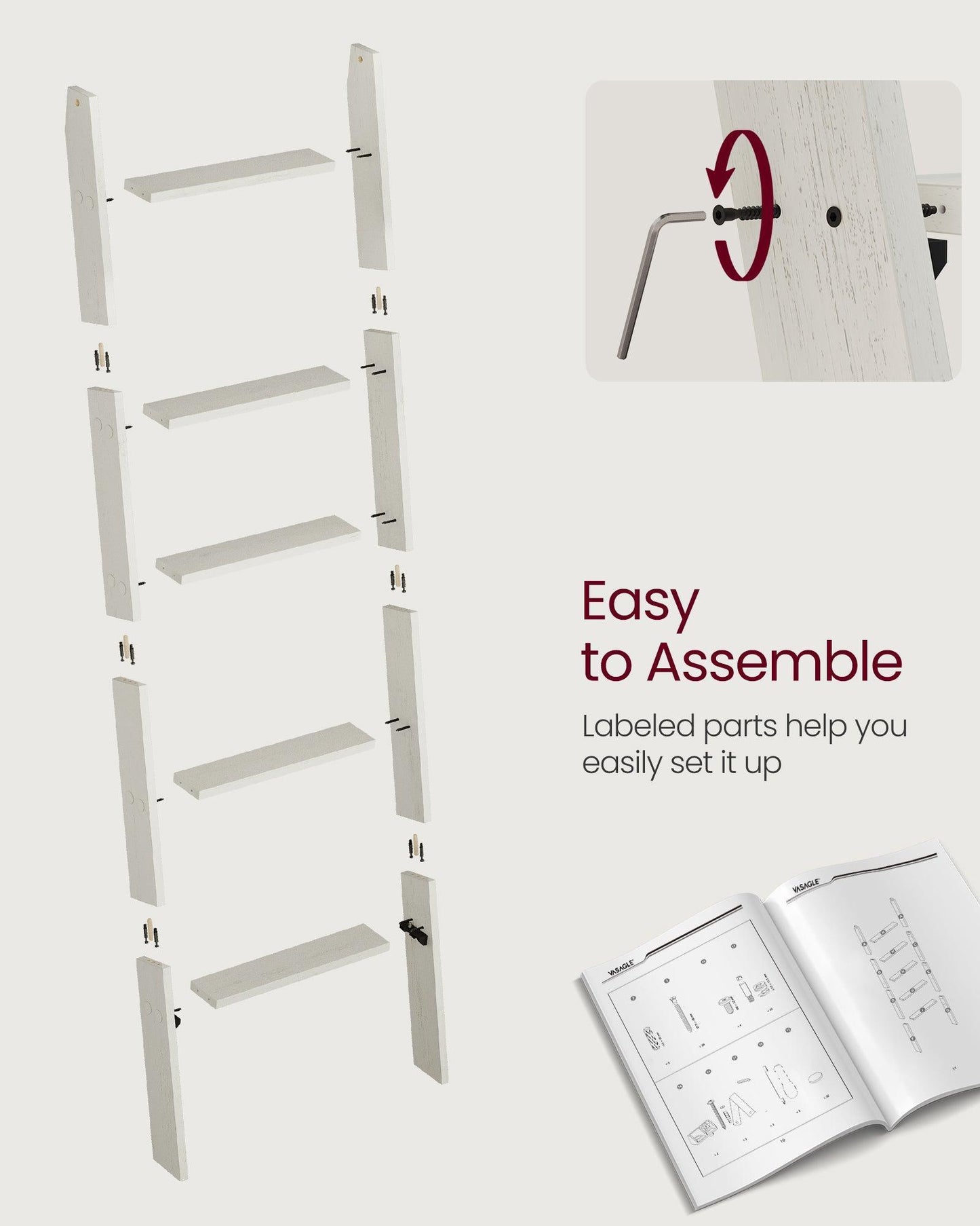 5-Tier Blanket Ladder Shelf Vintage White FredCo