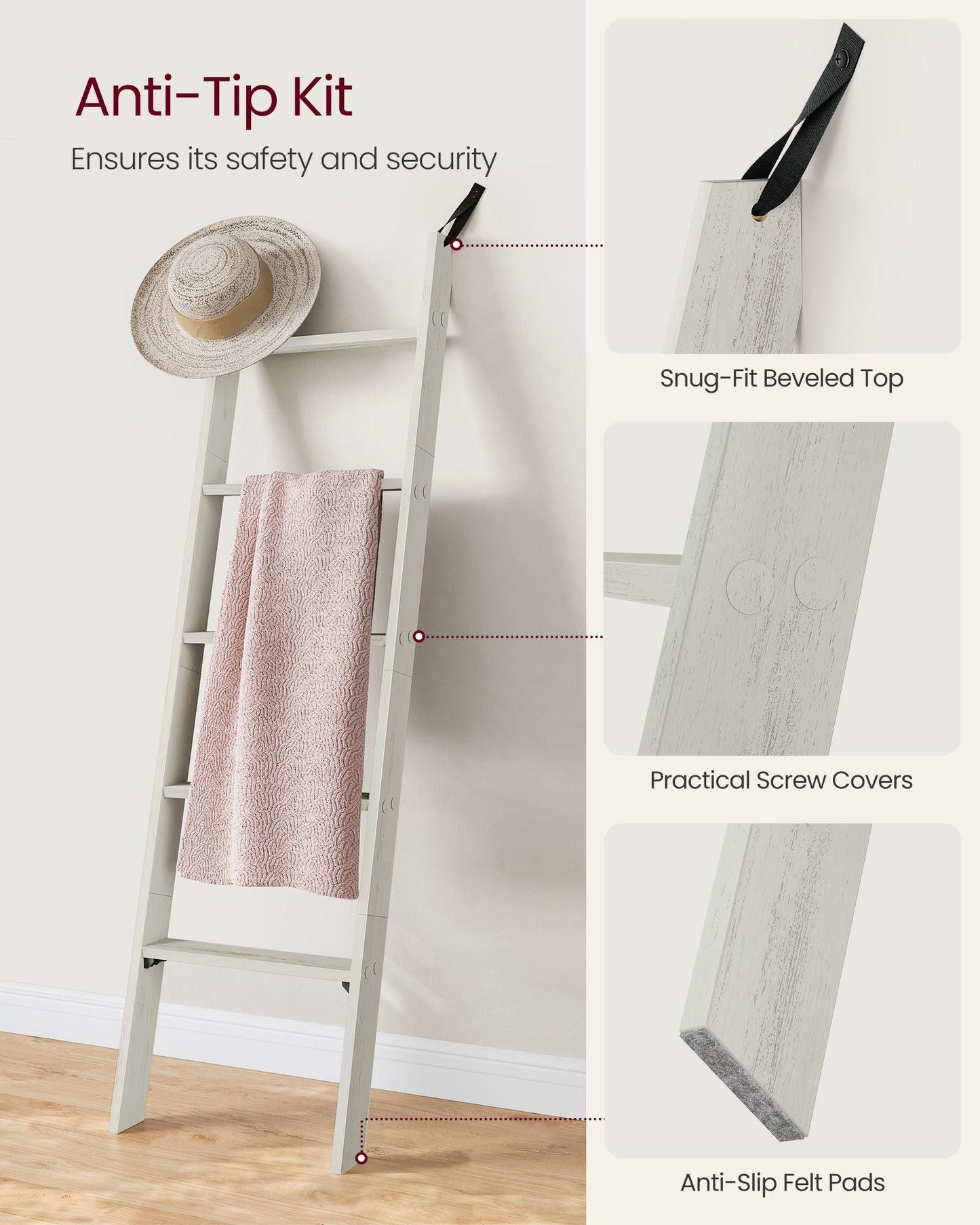 5-Tier Blanket Ladder Shelf Vintage White FredCo