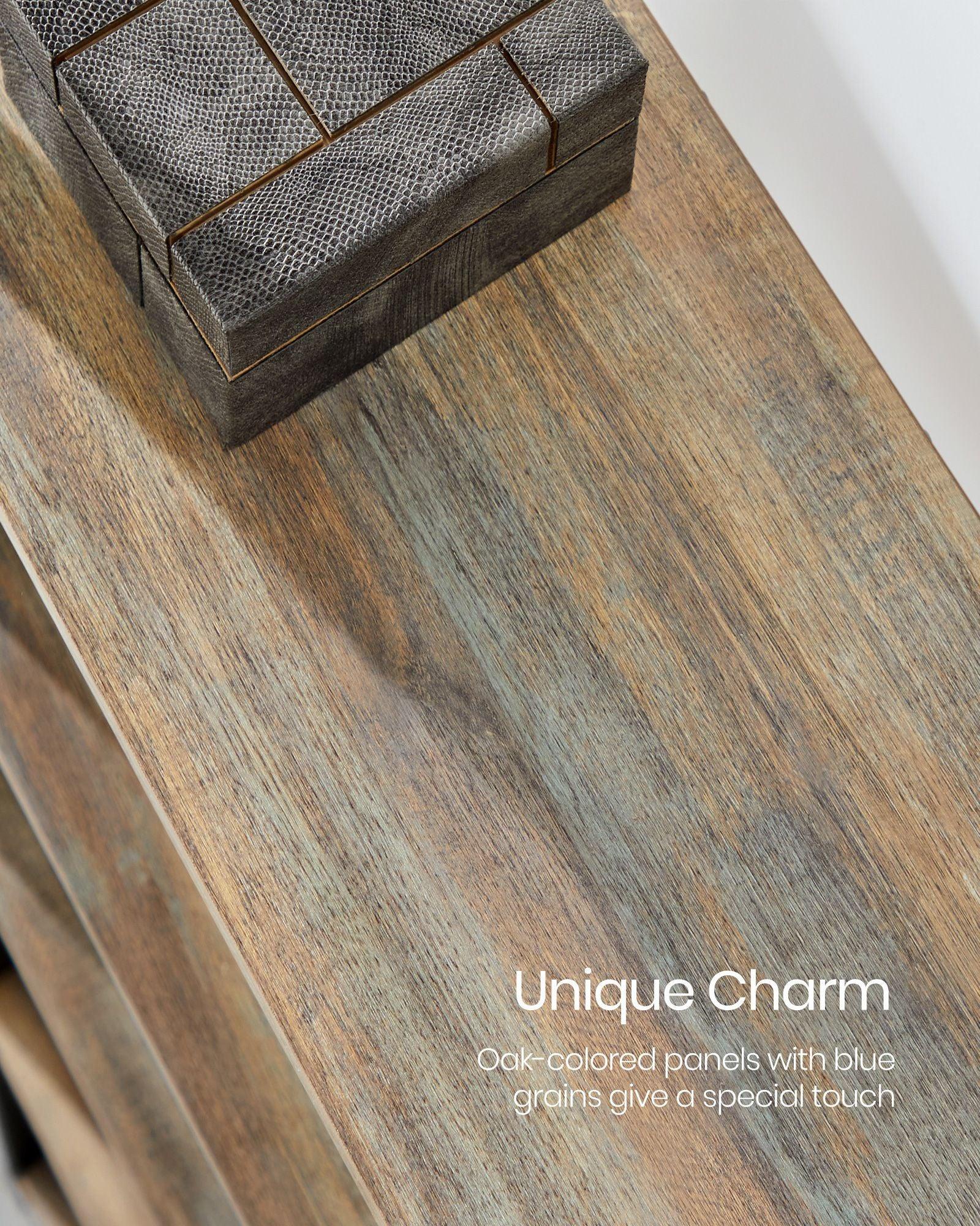 5-Tier Bookcase with 14 Shelves Oak with Blue Grains and Black FredCo