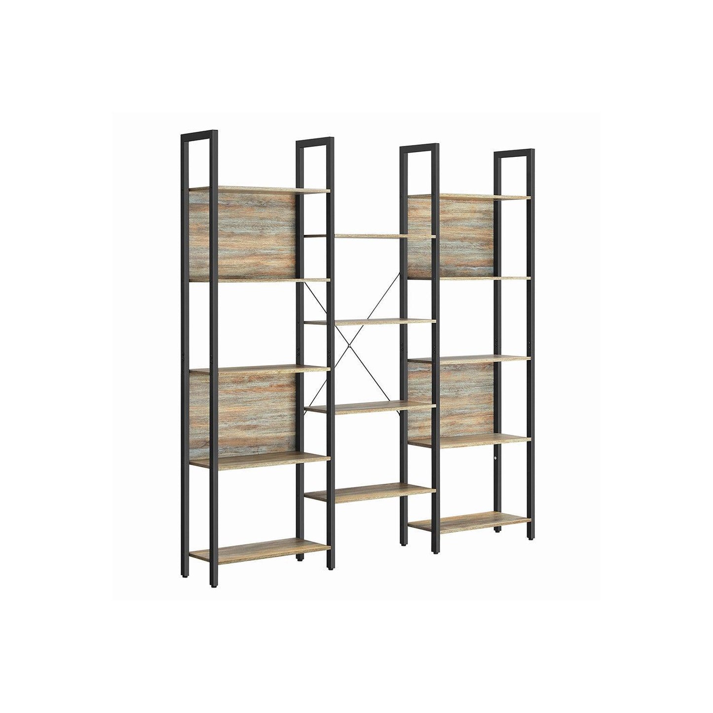 5-Tier Bookcase with 14 Shelves Oak with Blue Grains and Black FredCo