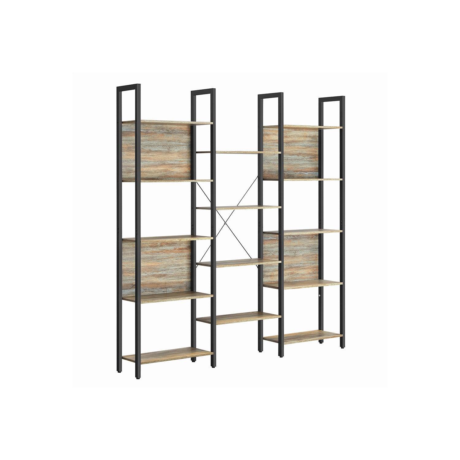 5-Tier Bookcase with 14 Shelves Oak with Blue Grains and Black FredCo
