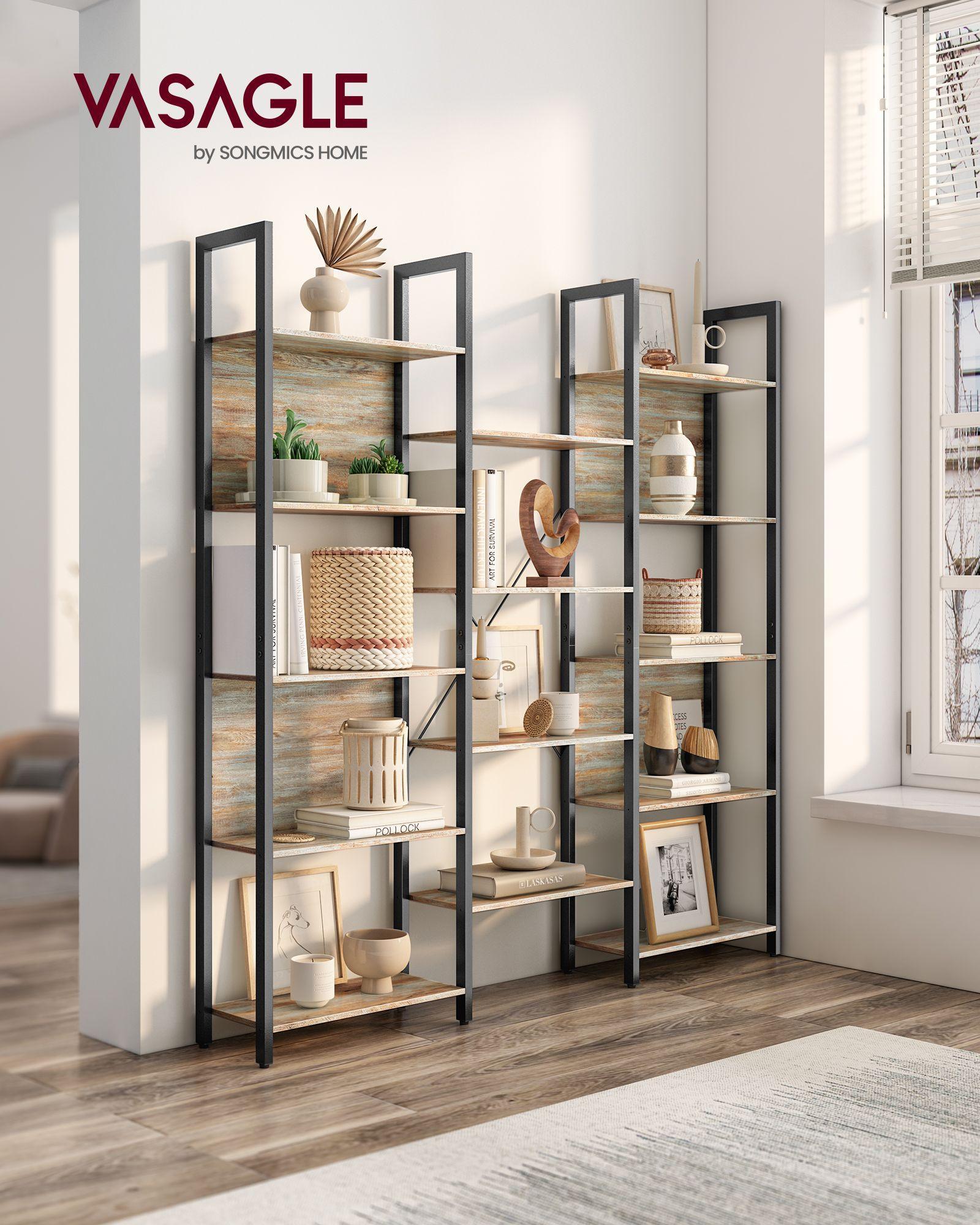5-Tier Bookcase with 14 Shelves Oak with Blue Grains and Black FredCo