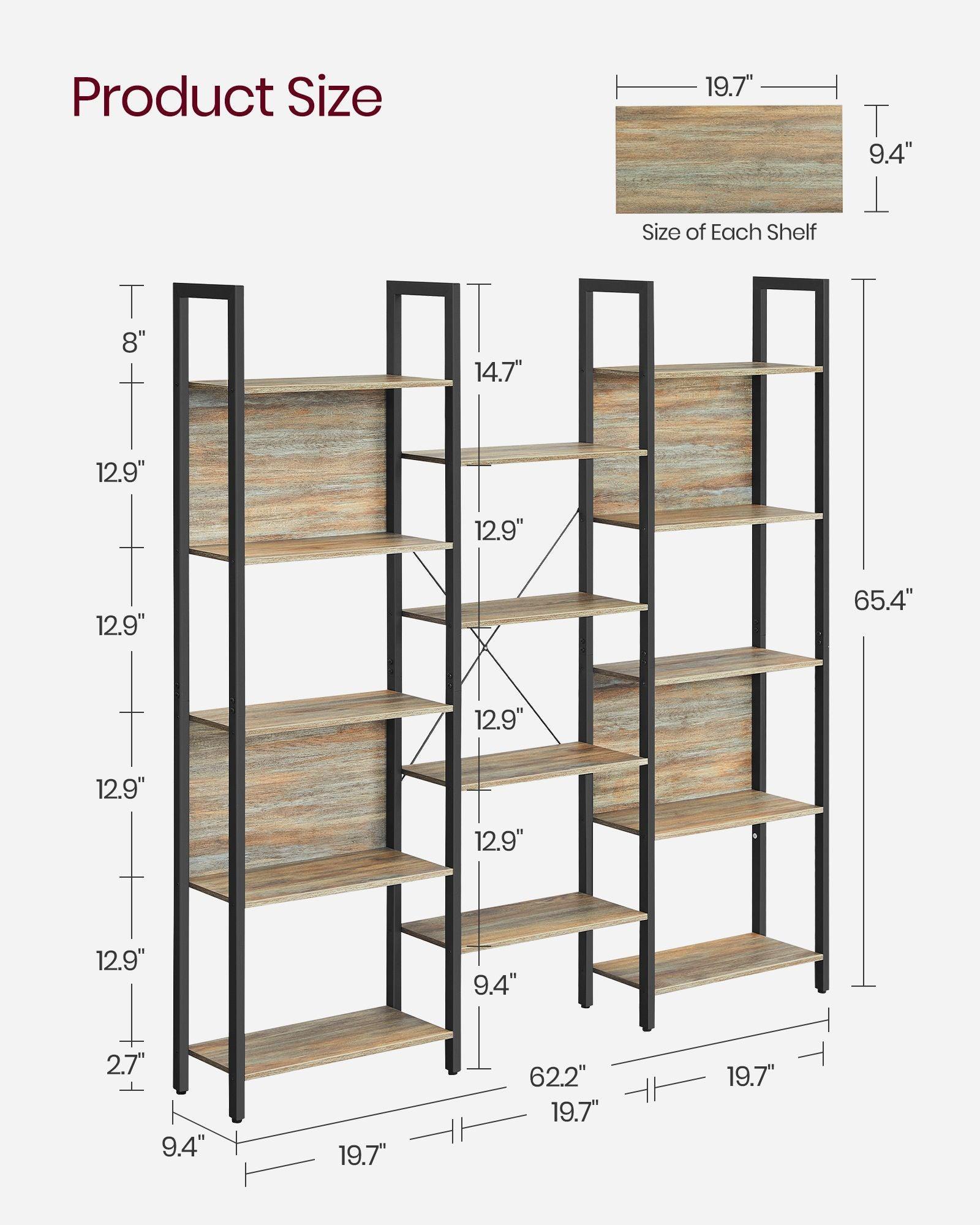 5-Tier Bookcase with 14 Shelves Oak with Blue Grains and Black FredCo
