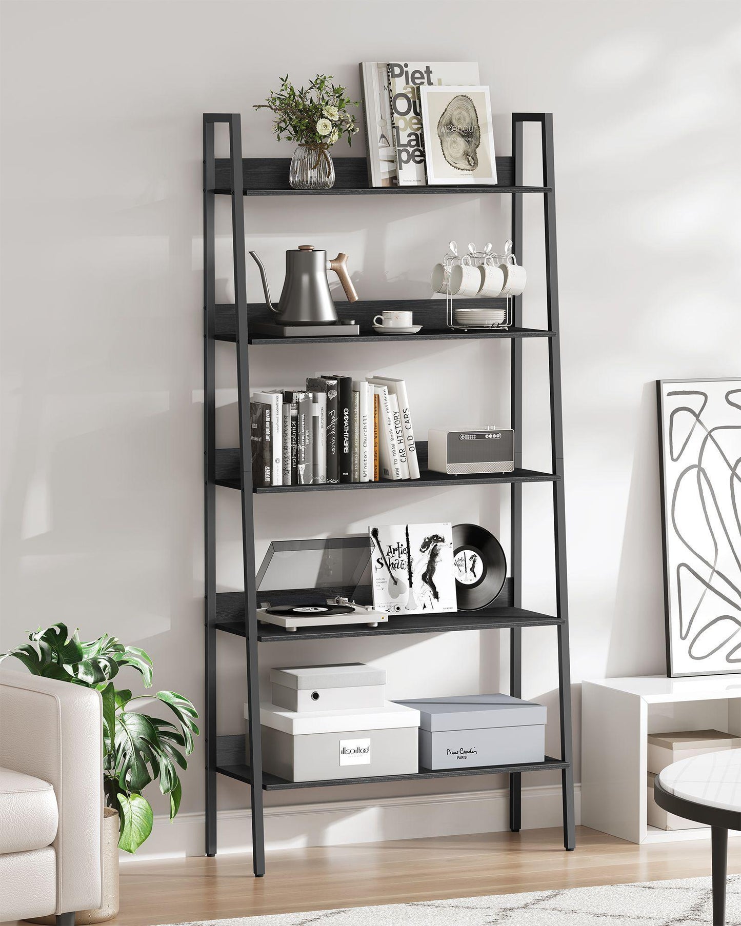 5-Tier Bookshelf Ebony Black and Ink Black FredCo