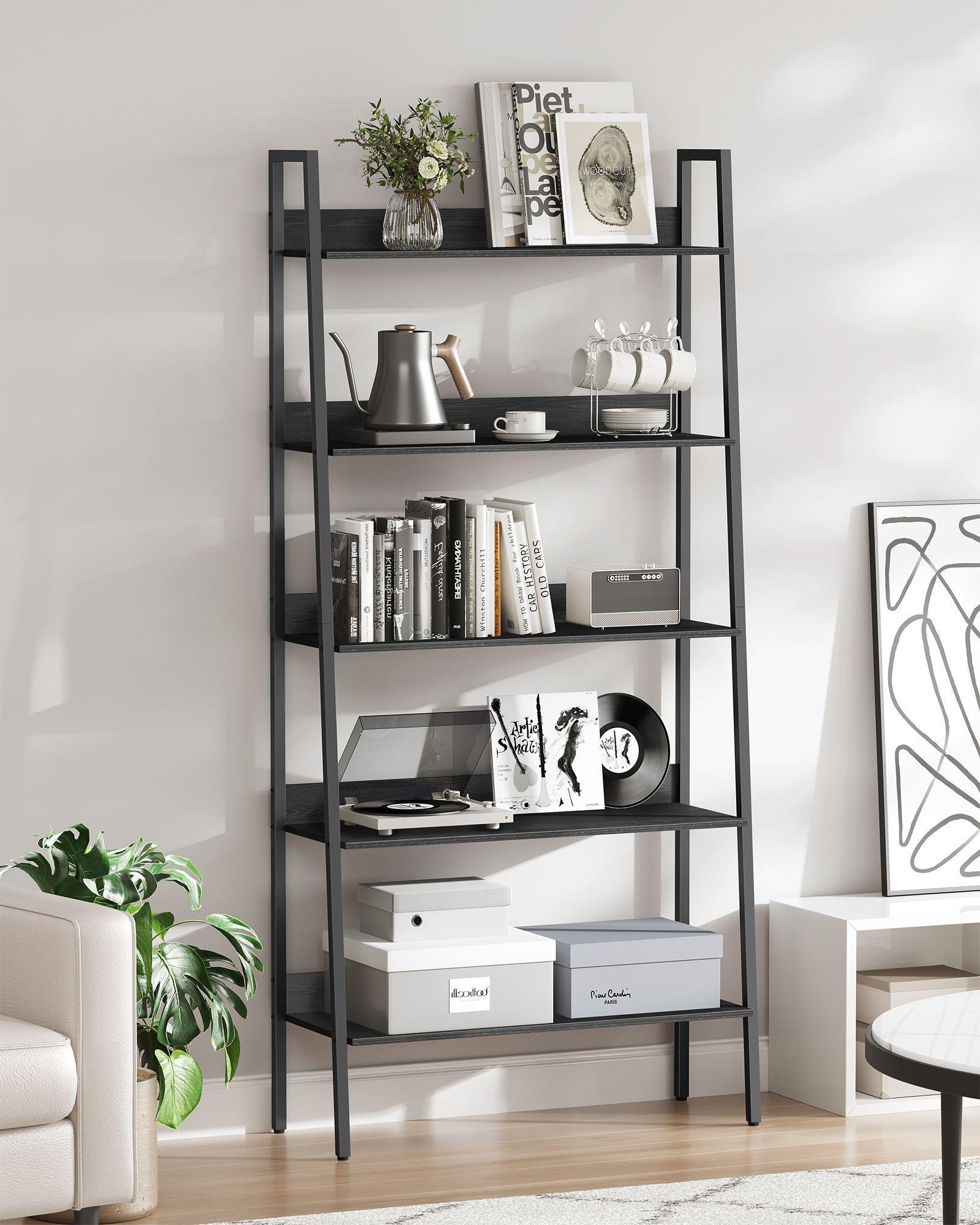 5-Tier Bookshelf Ebony Black and Ink Black FredCo
