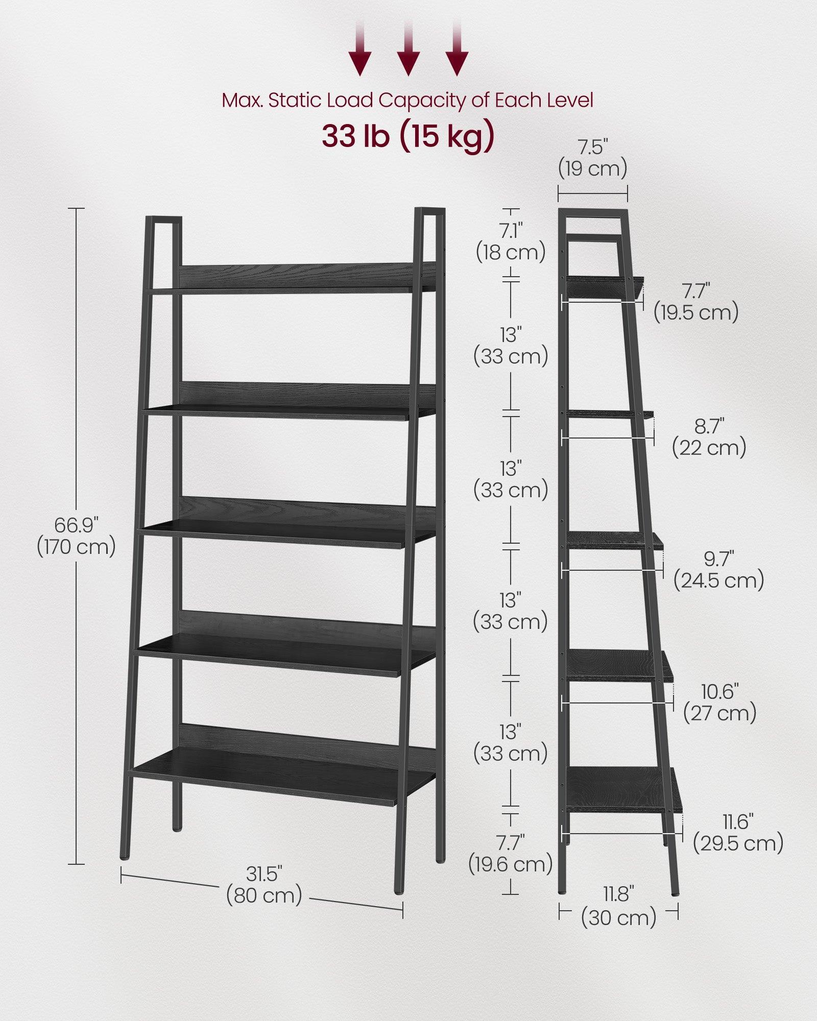 5-Tier Bookshelf Ebony Black and Ink Black FredCo