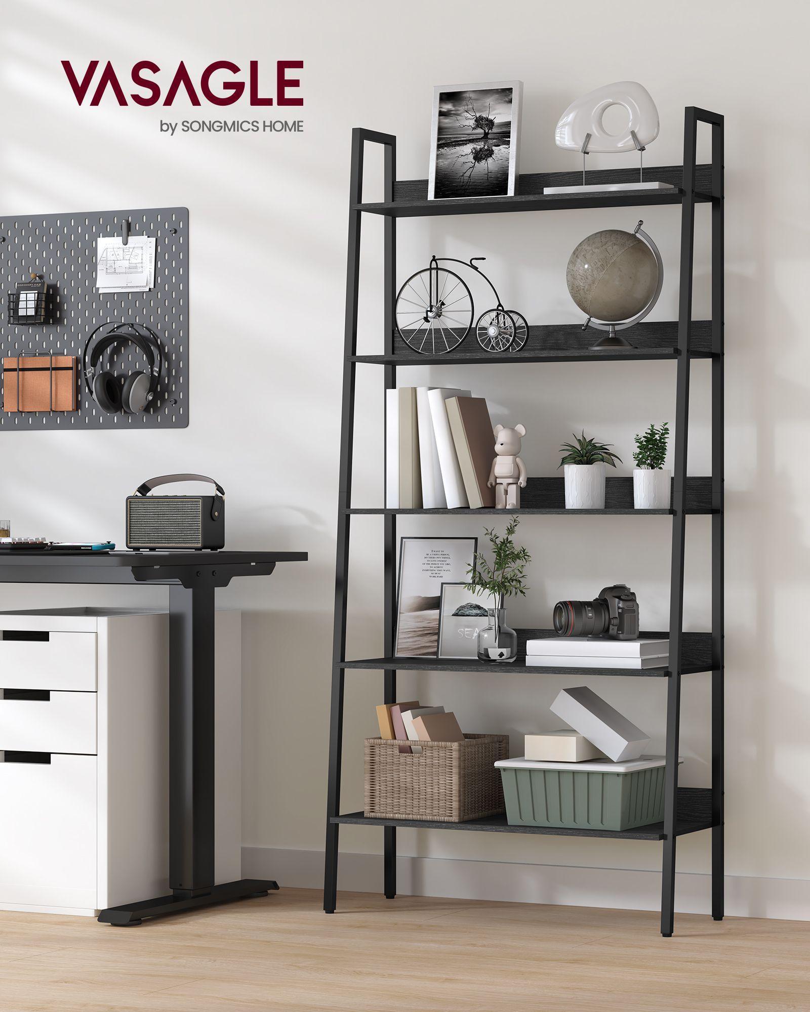 5-Tier Bookshelf Ebony Black and Ink Black FredCo