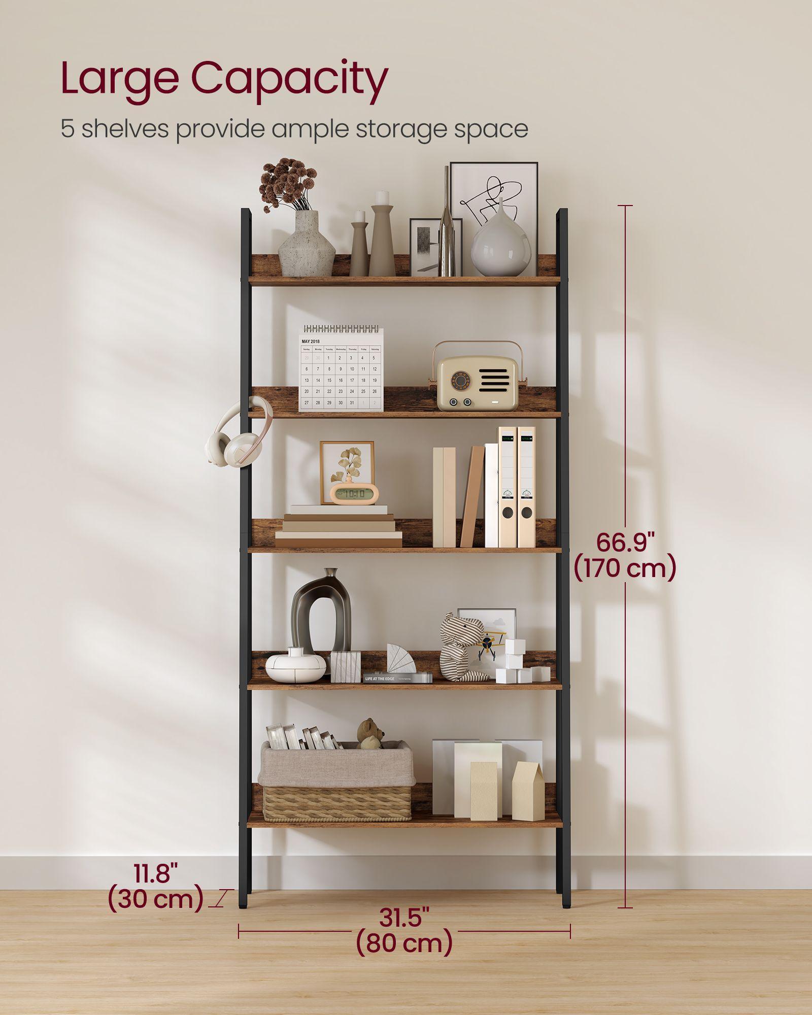 5-Tier Bookshelf Rustic Brown and Ink Black FredCo