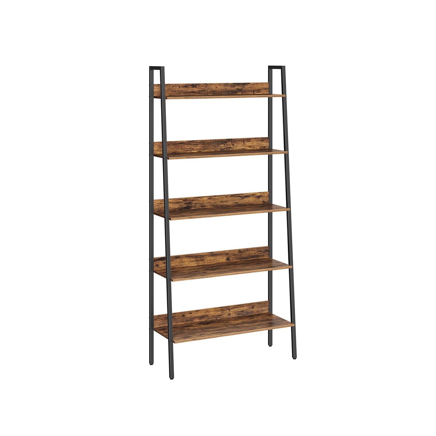 5-Tier Bookshelf Rustic Brown and Ink Black FredCo