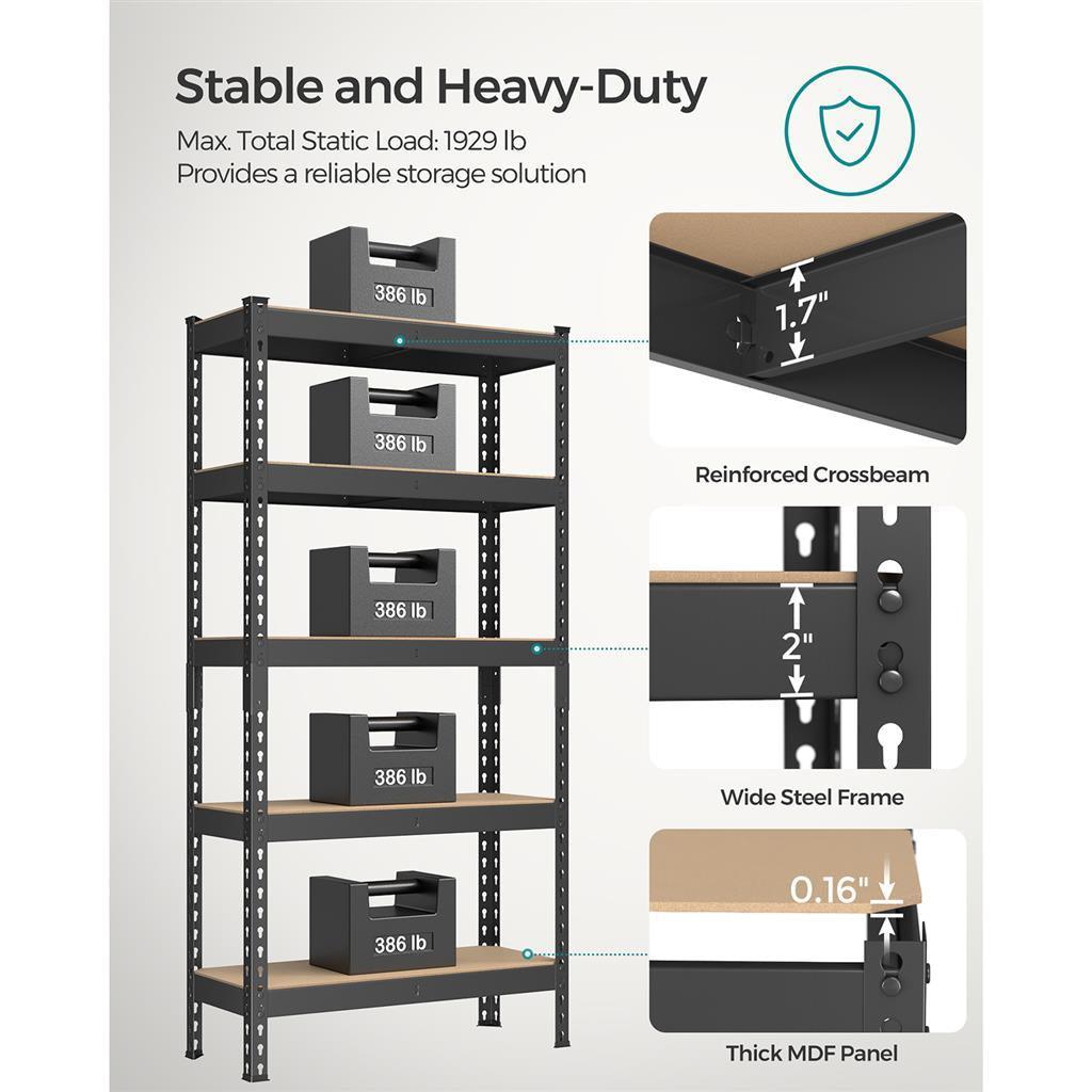 5-Tier Garage Storage Shelves Set Black FredCo