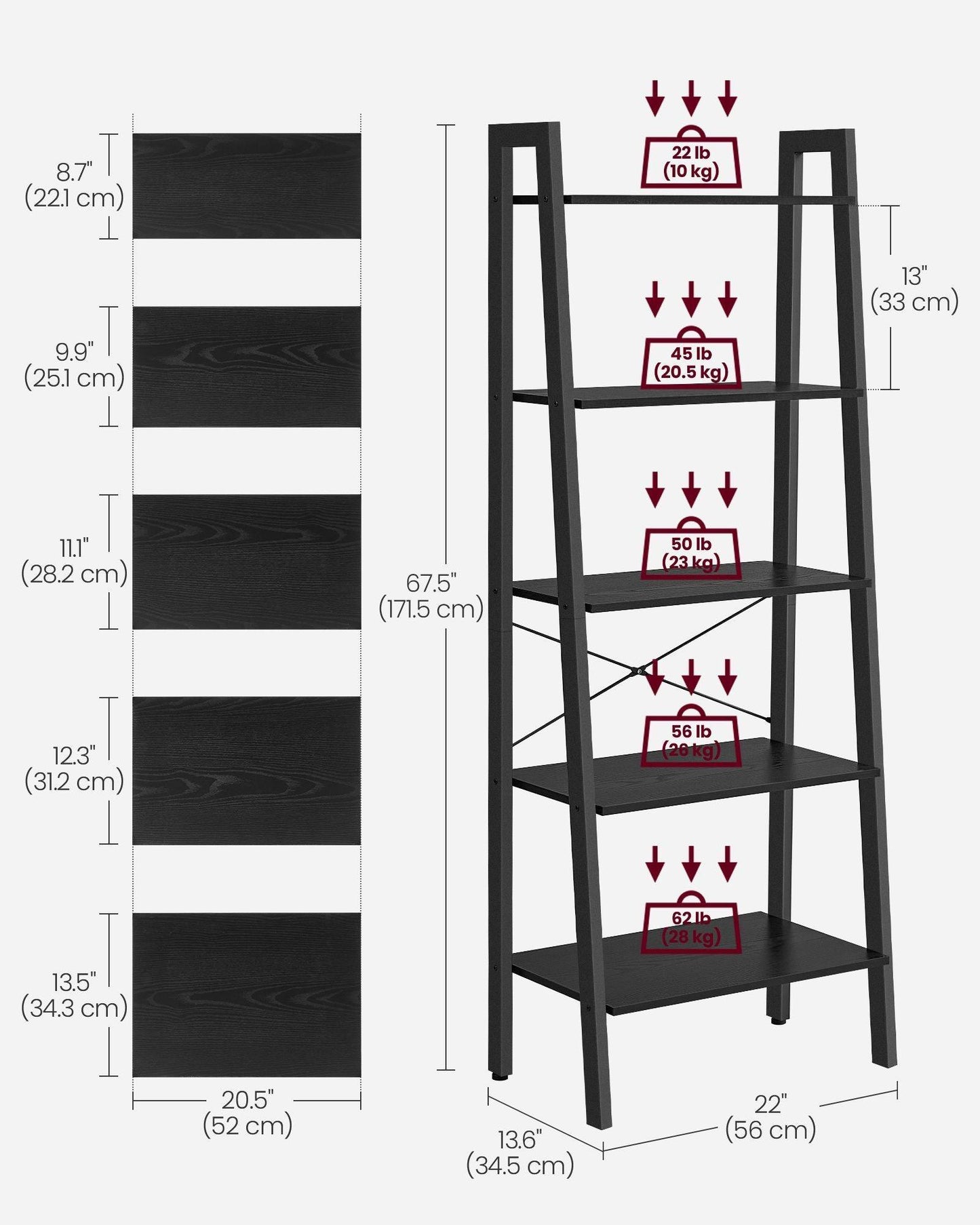5-Tier Ladder Shelf with Steel Frame FredCo