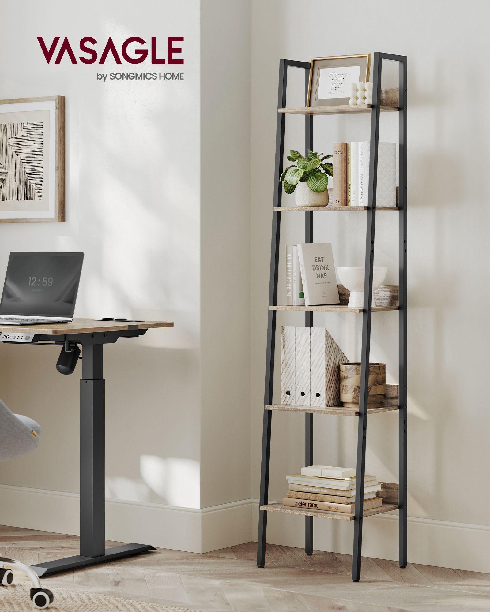 5-Tier Narrow Book Shelf Camel Brown and Black FredCo