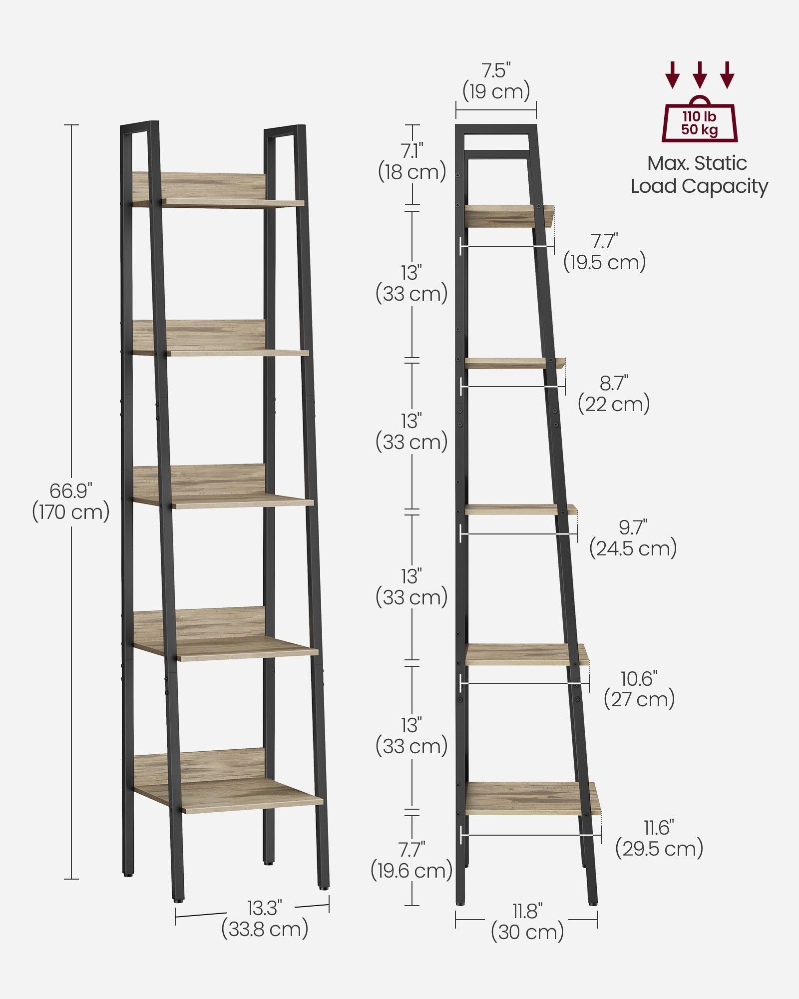 5-Tier Narrow Book Shelf Camel Brown and Black FredCo