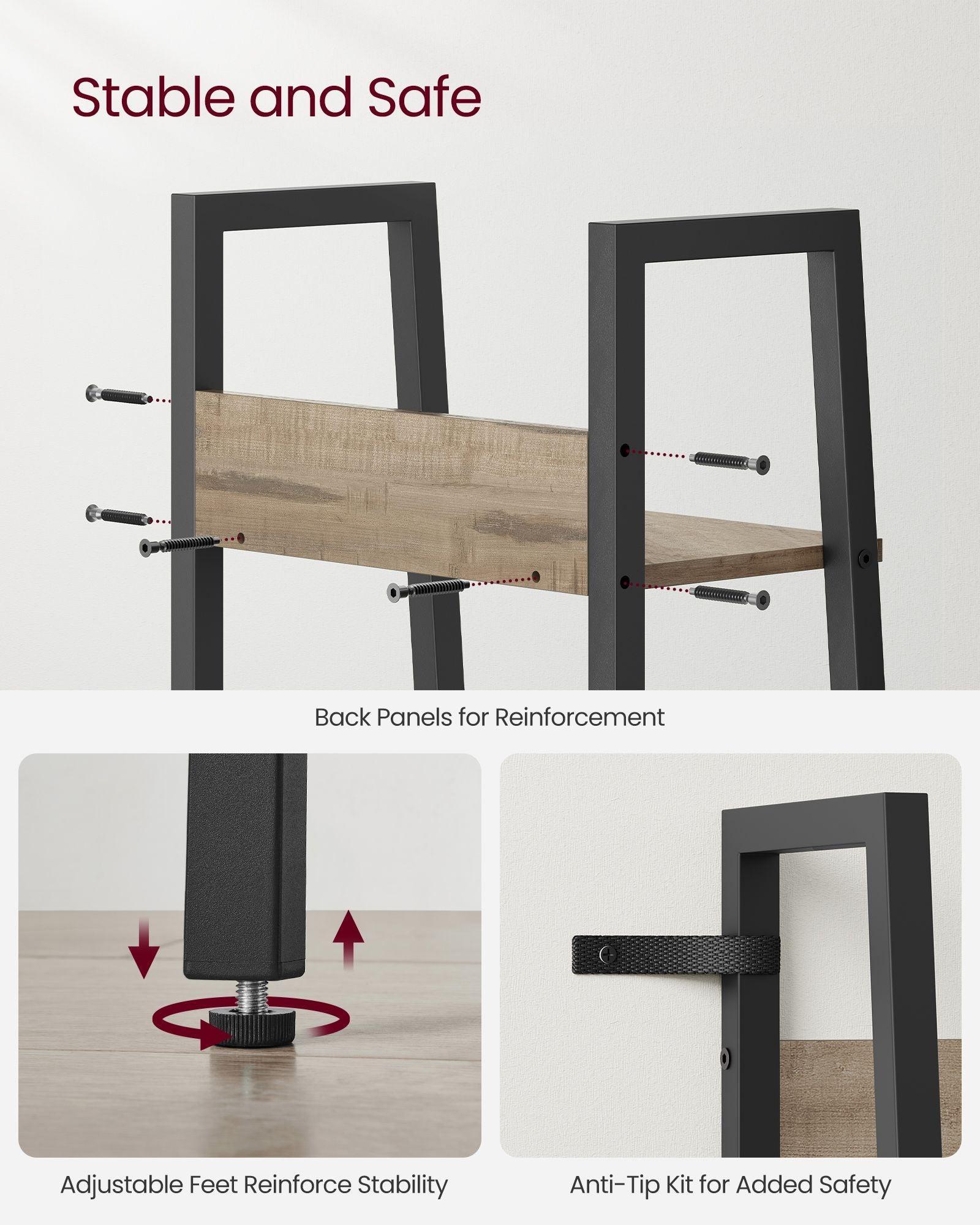 5-Tier Narrow Book Shelf Camel Brown and Black FredCo